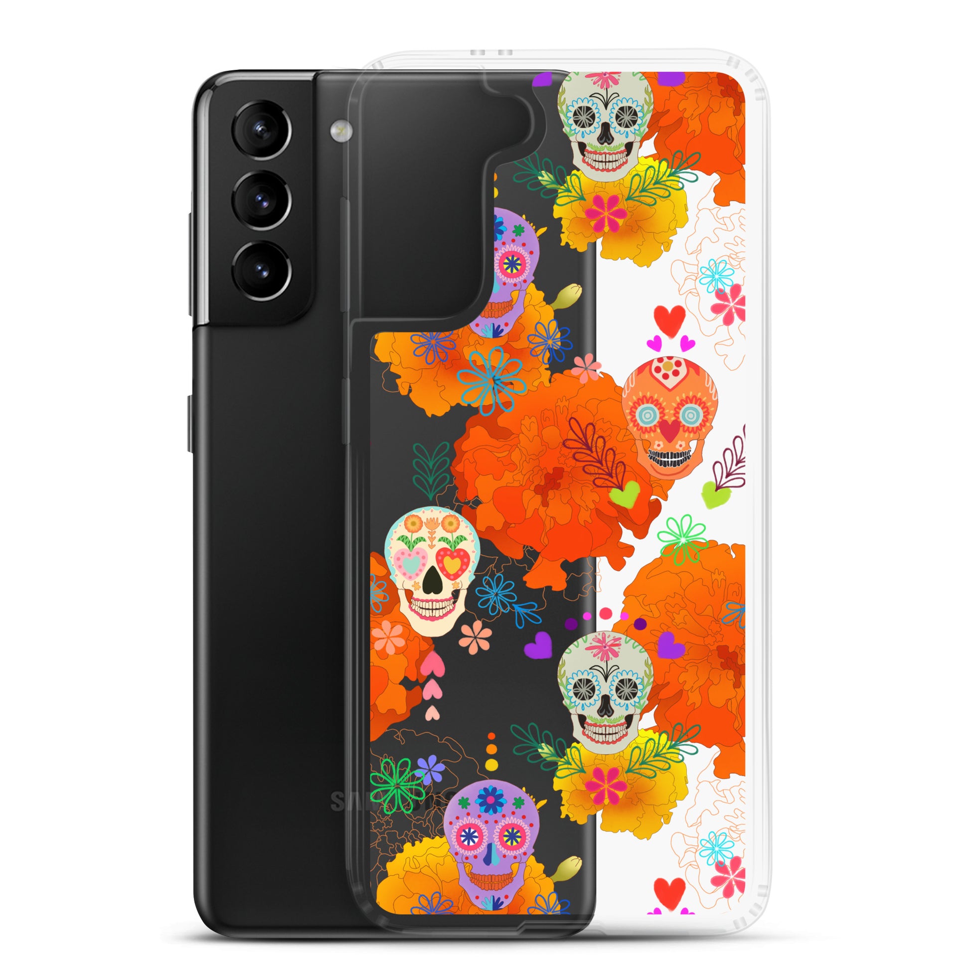 Protect your phone in style with the Sugar Skull Samsung® Clear Case, featuring vibrant sugar skull designs.