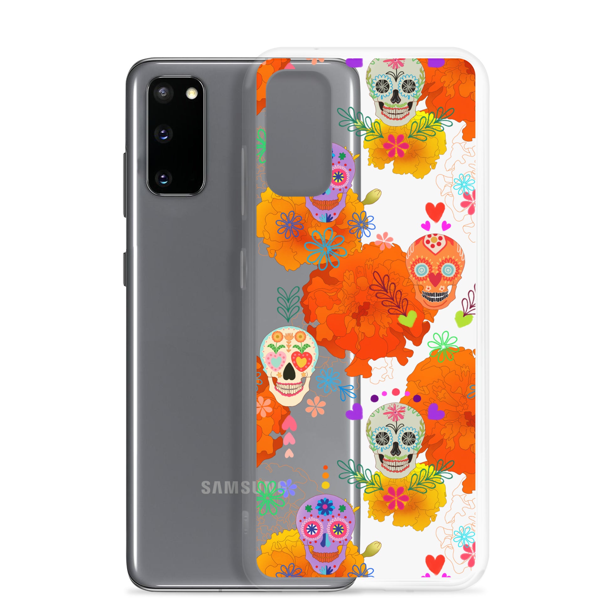 Vibrant Sugar Skull Samsung® Clear Case showcases colorful designs, providing sleek protection for your device.