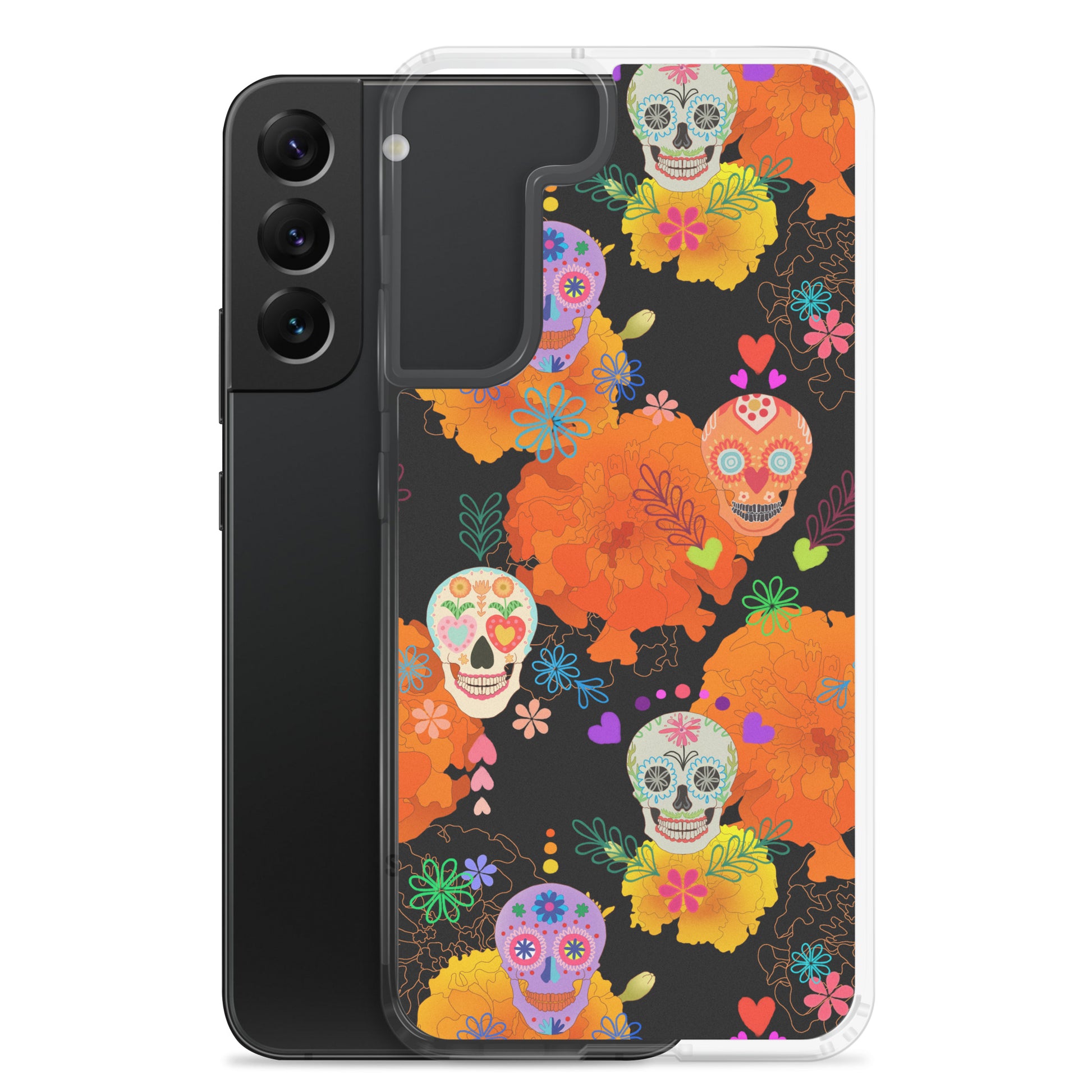 Protect your phone with the vibrant Sugar Skull Samsung® Clear Case, showcasing colorful sugar skull designs.