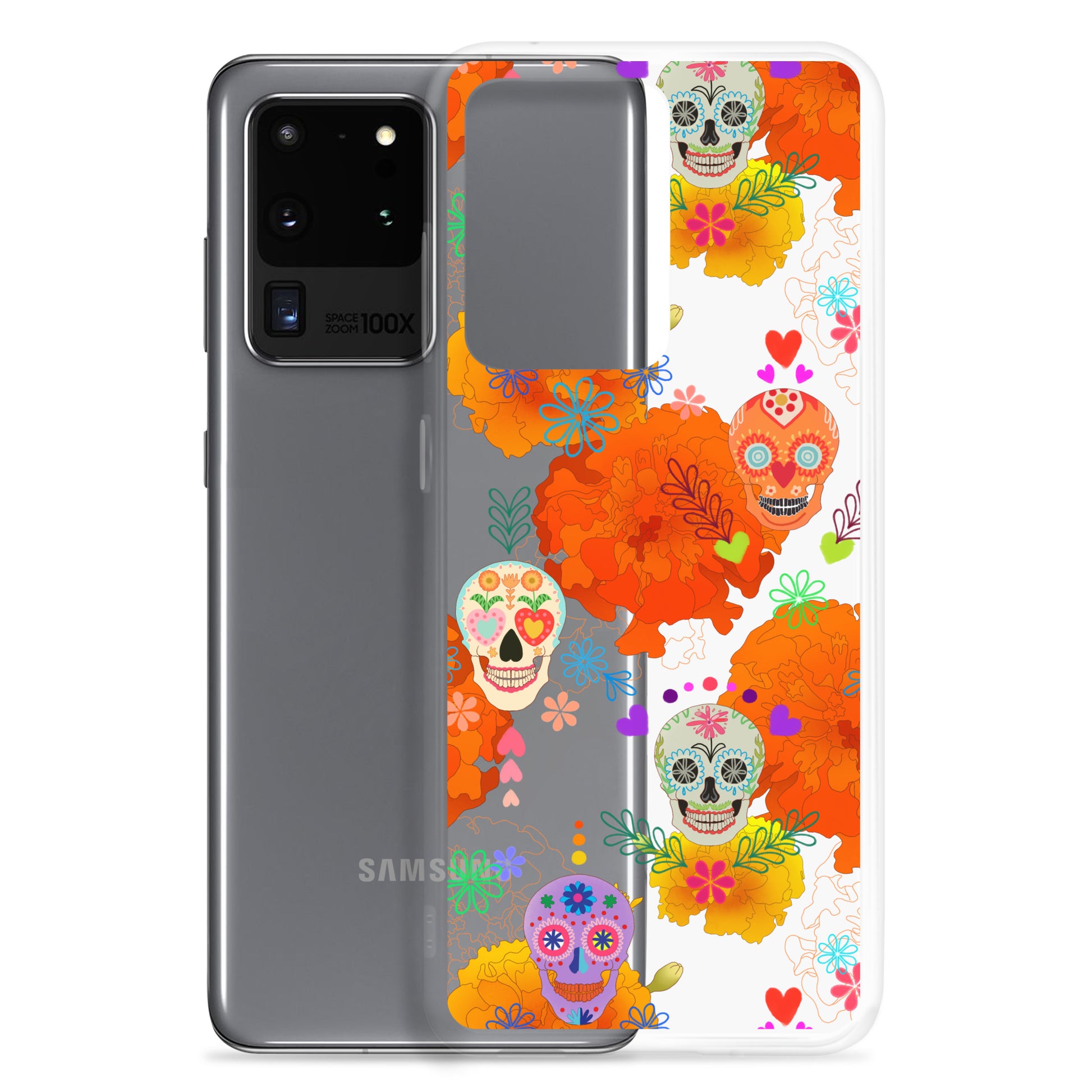Protect your phone in style with the Sugar Skull Samsung® Clear Case featuring vibrant sugar skull designs.