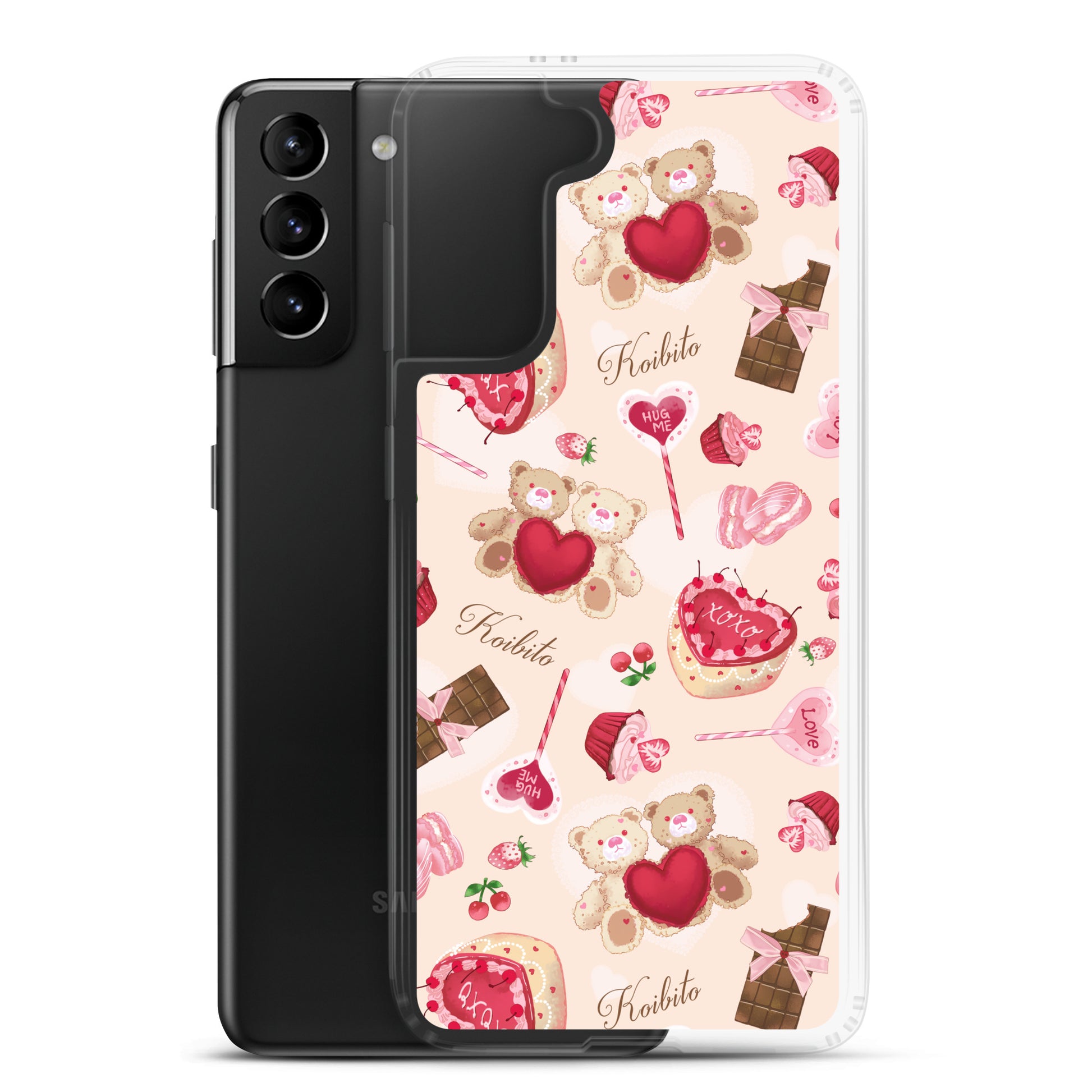 Sugar Sweetheart Samsung® Clear Case with cute teddy bear design, perfect for Valentine's Day protection and style.