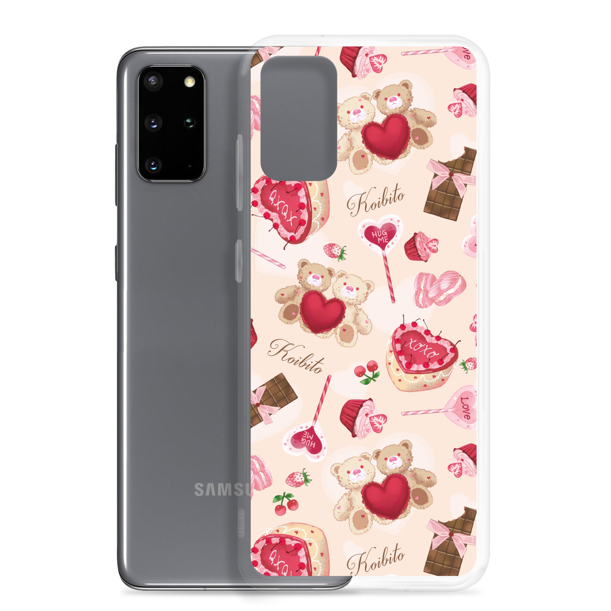 Cute Sugar Sweetheart Samsung® Clear Case featuring playful hearts and candies, perfect for Valentine's Day gifts.