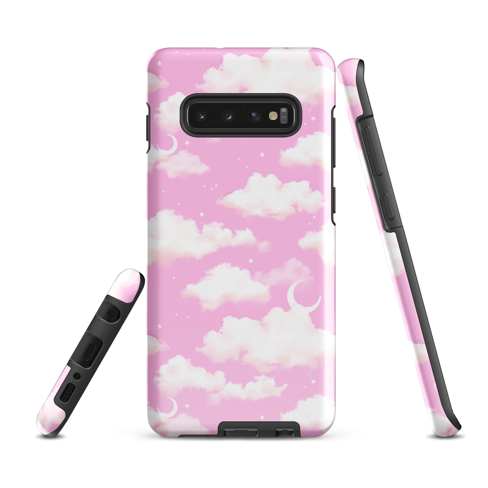 Cloudy Sky Samsung® Tough Case features a stylish pink cloud design, offering durable protection for your phone.