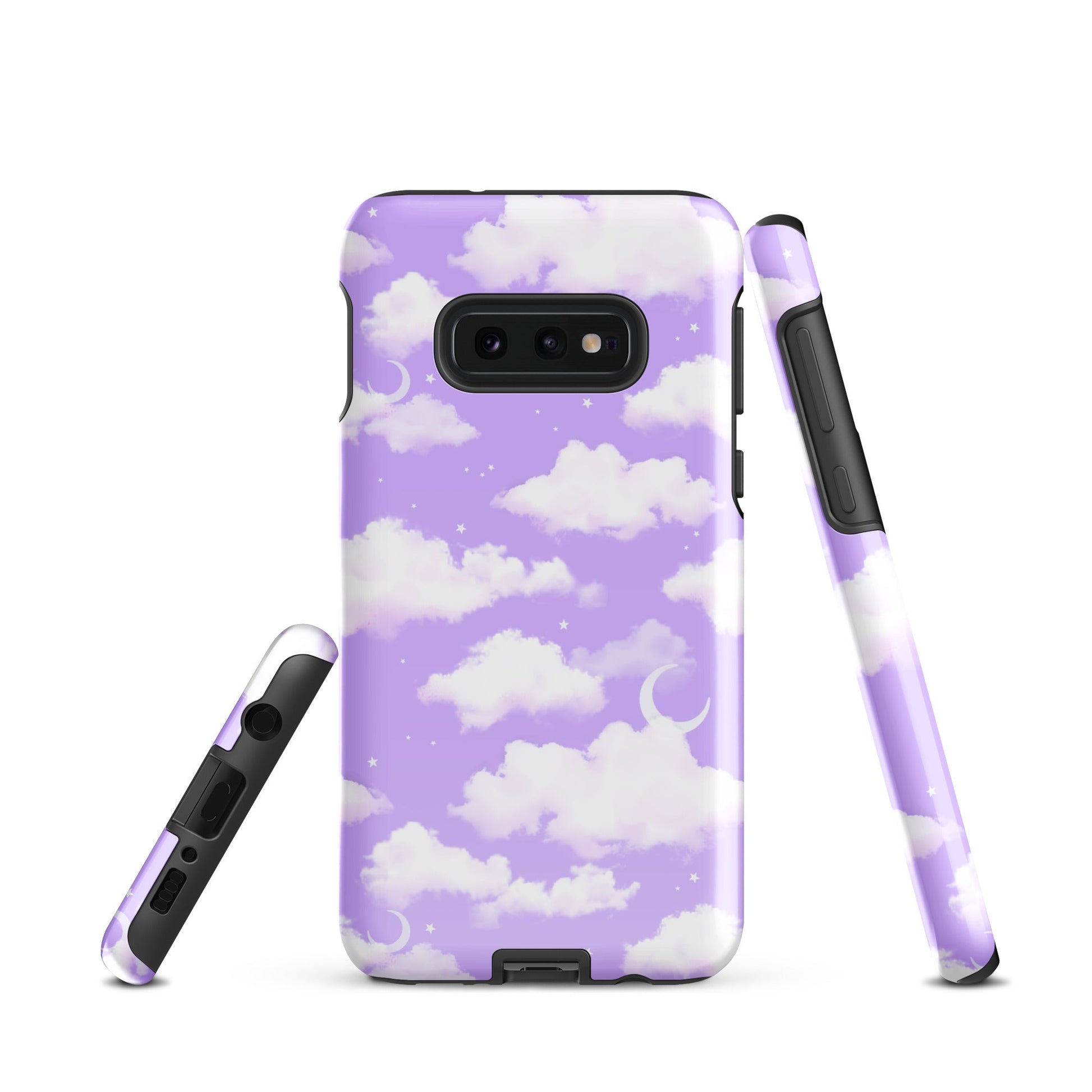 Cloudy Sky Samsung® Tough Case features a stylish design with purple clouds, offering durable protection for your phone.