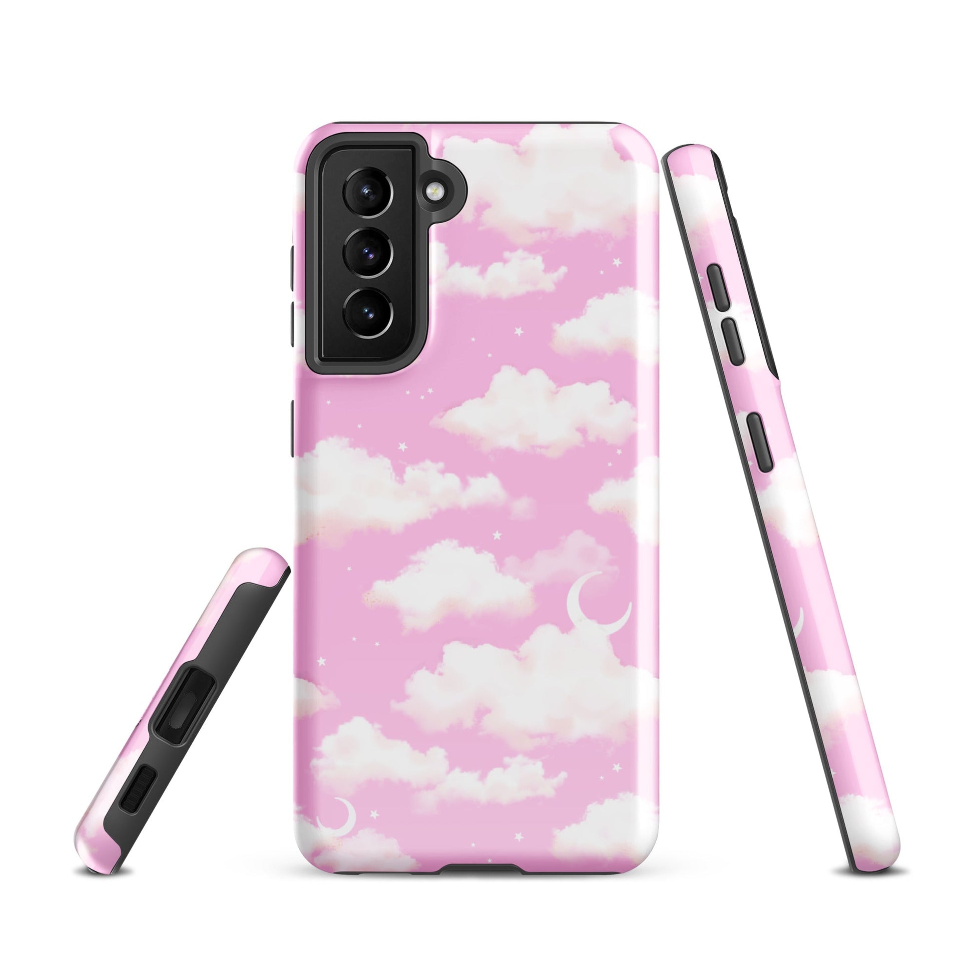 Stylish Cloudy Sky Samsung® Tough Case showcases a pink cloud design, offering durable protection for your phone.