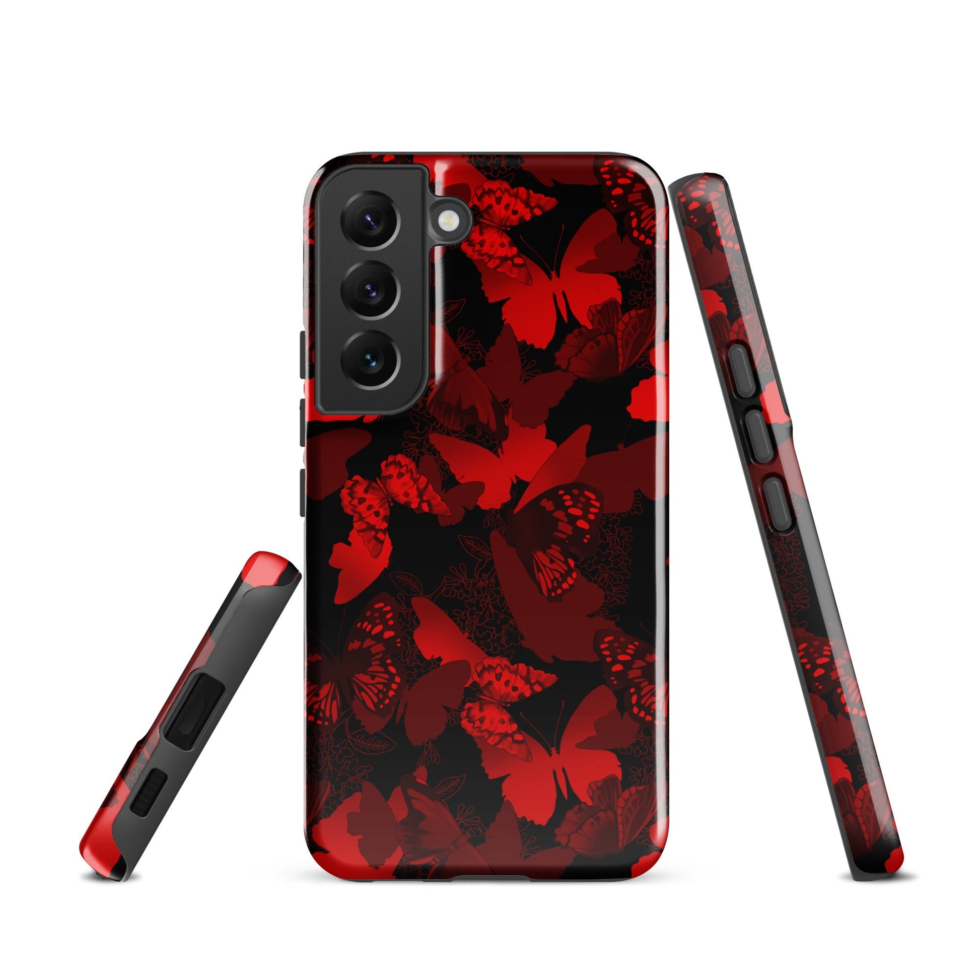 Stylish Butterfly Samsung® Tough Case features a vibrant red butterfly design, ensuring durability and protection for your phone.