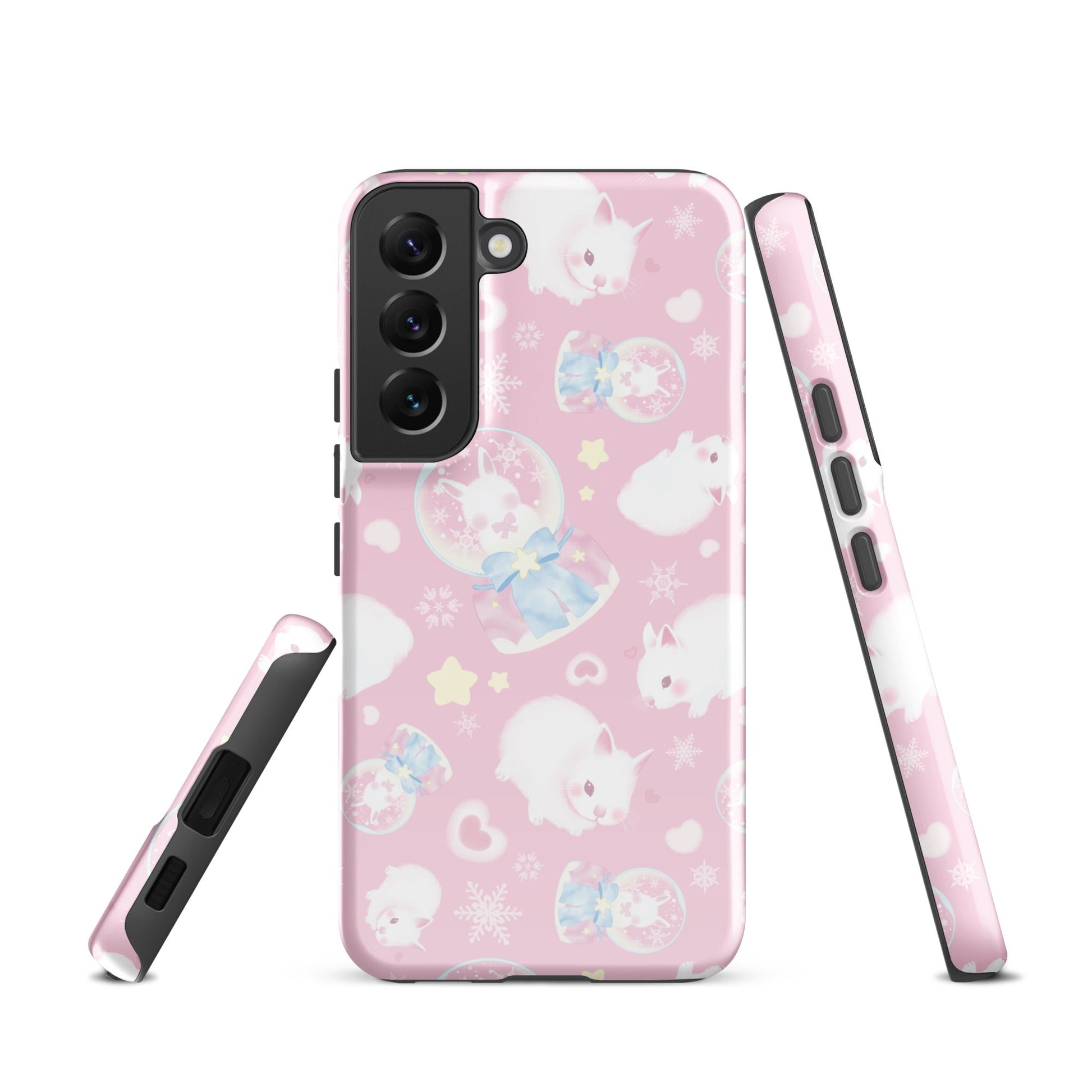Stylish Snow Bunny Samsung® Tough Case features a pink design with cute bunnies, offering durable protection for your phone.