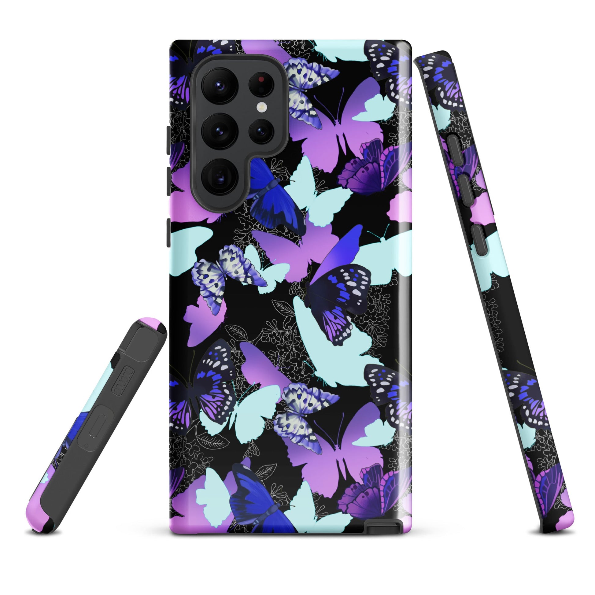 Butterfly Samsung® Tough Case showcases a vibrant butterfly design, combining style and durability for ultimate phone protection.