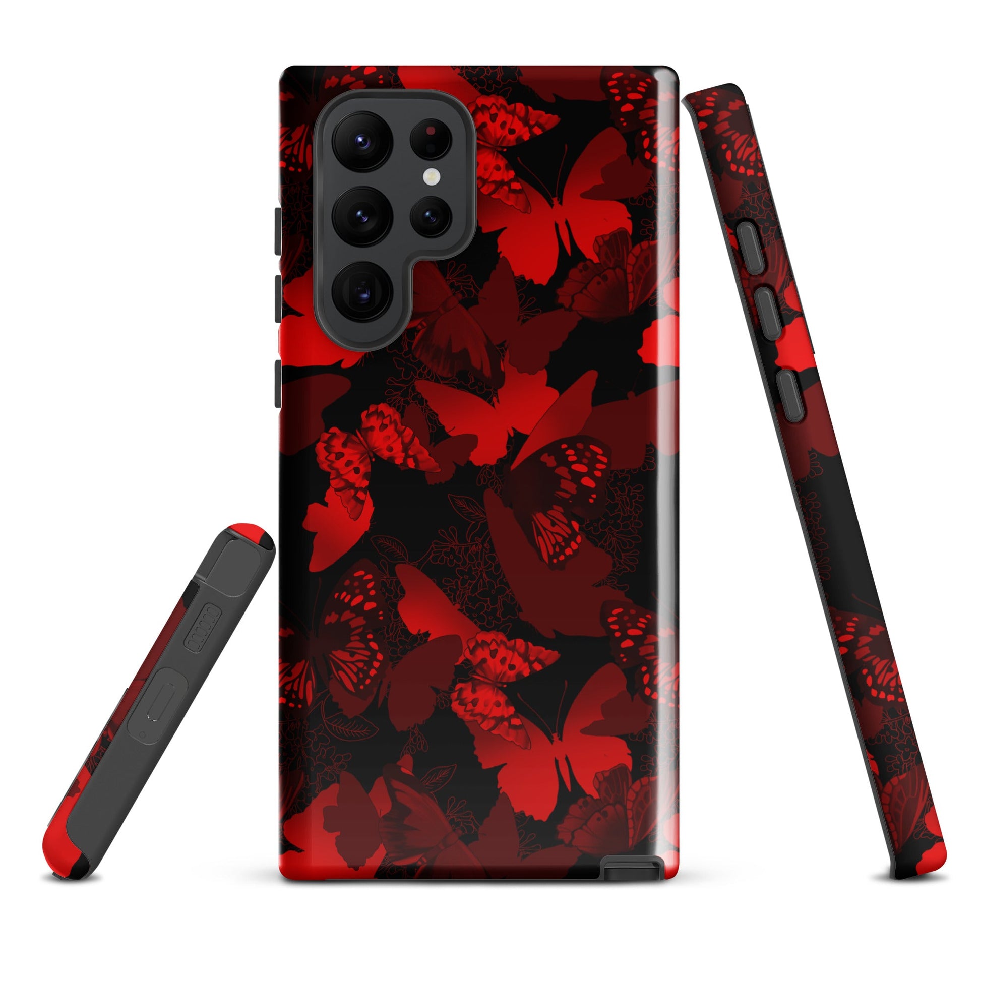 Stylish Butterfly Samsung® Tough Case features vibrant red butterflies, offering durability and protection for your phone.