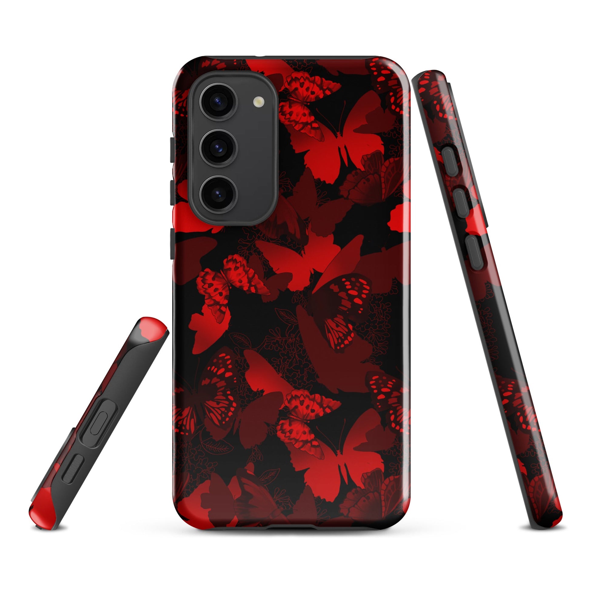 Stylish Butterfly Samsung® Tough Case featuring vibrant red butterflies, offering durable protection for your phone.