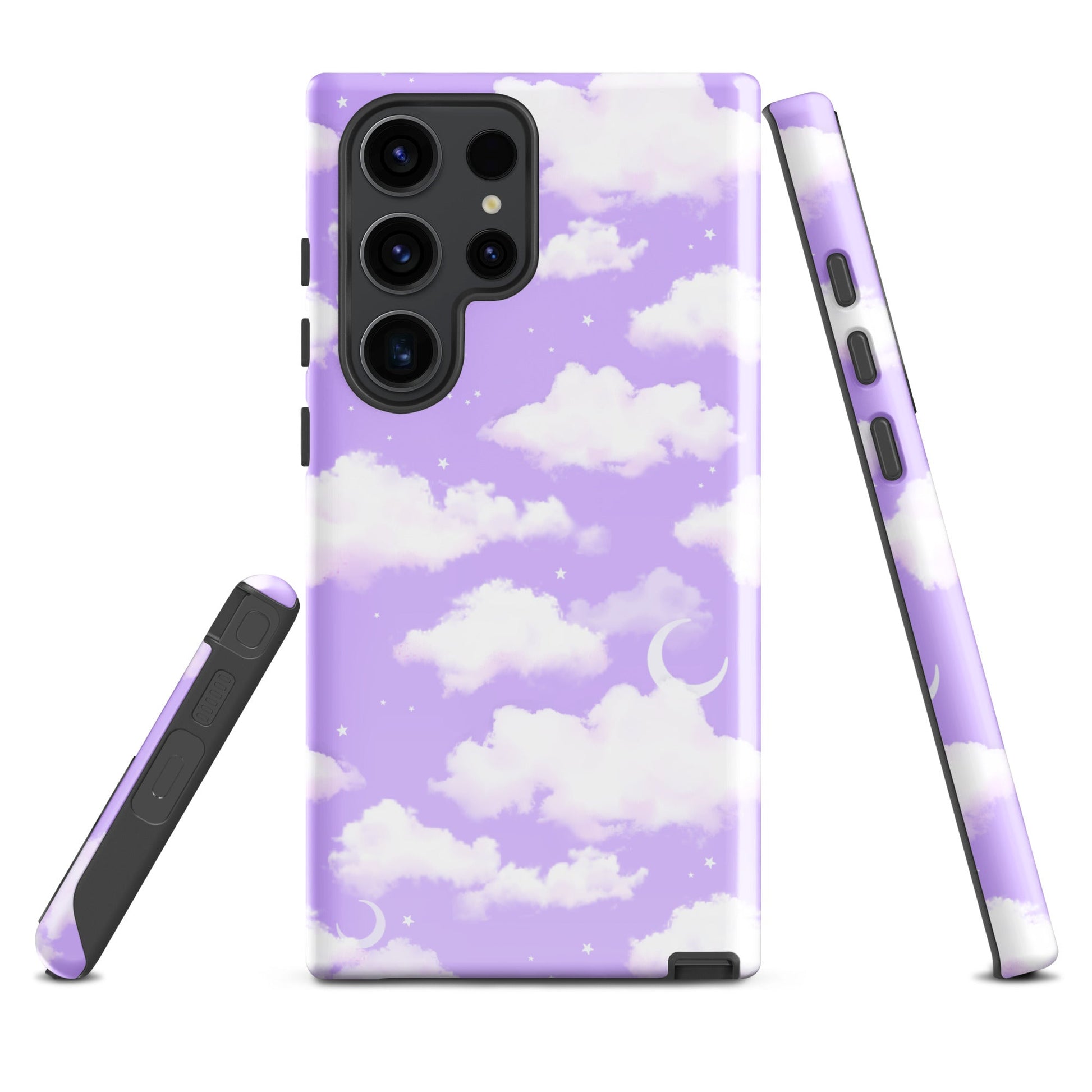 Cloudy Sky Samsung® Tough Case features a stunning purple cloud design, offering durability and style for your phone.