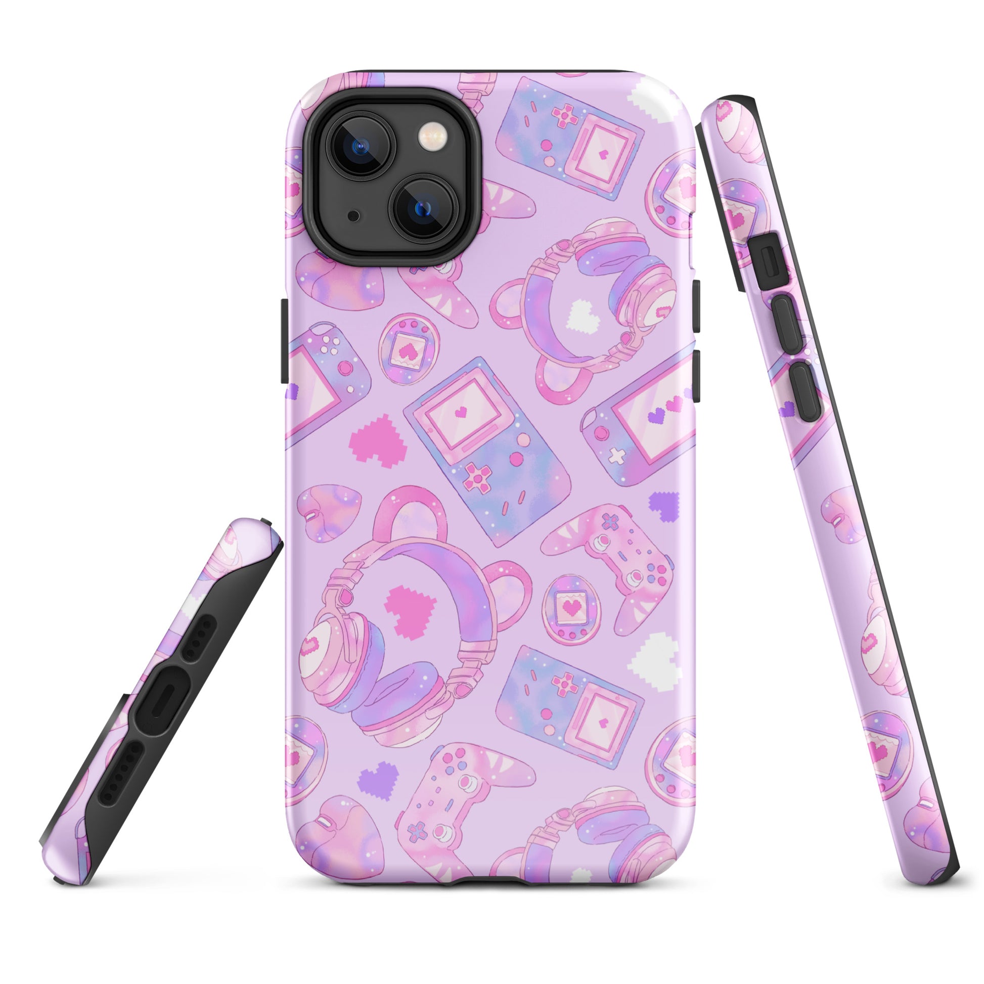 Gamer Girl iPhone® Tough Case features a stylish design with gaming icons, perfect for protecting your phone in style.