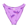 Aensland V-cut bikini bottom in lavender with playful bat print, offering comfort and UV protection.