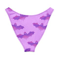 Aensland V-cut bikini bottom in purple with playful bat and cloud pattern, perfect for summer fun and sun protection.