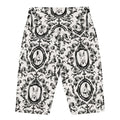 High-waisted Queen's Beloved Bunny Biker Shorts with elegant floral and bunny print, perfect for stylish lounging.
