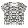 Elevate your style with the Queen's Beloved Bunny Crop Top, featuring elegant black-and-white motifs for a chic look.