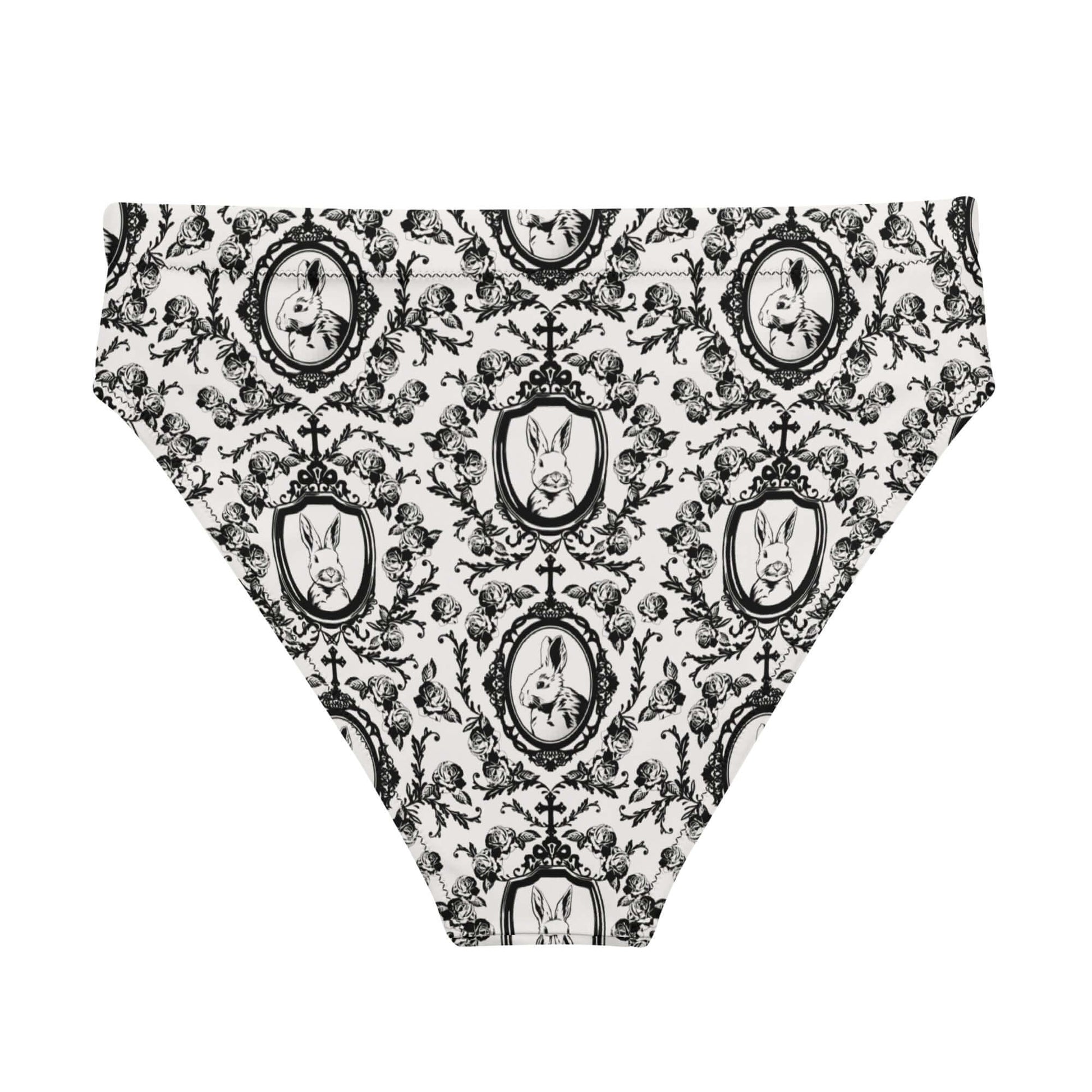 Queen's Beloved Bunny High-waisted Bikini Bottom features a stylish bunny print, perfect for beach days and lounging.
