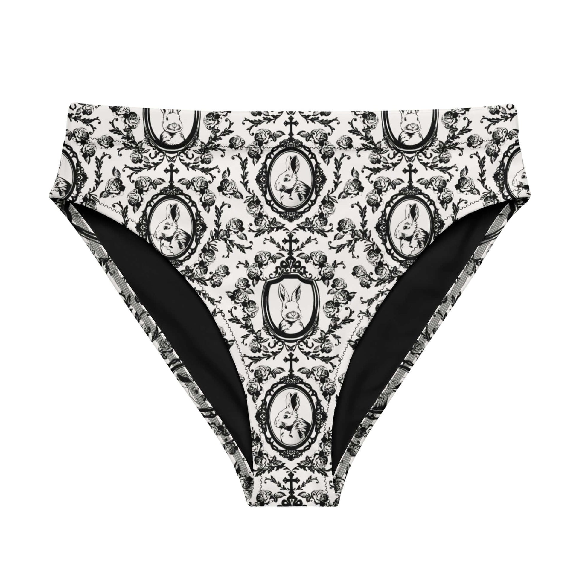Stylish Queen's Beloved Bunny High-waisted Bikini Bottom, perfect for lounging or adventurous beach days.