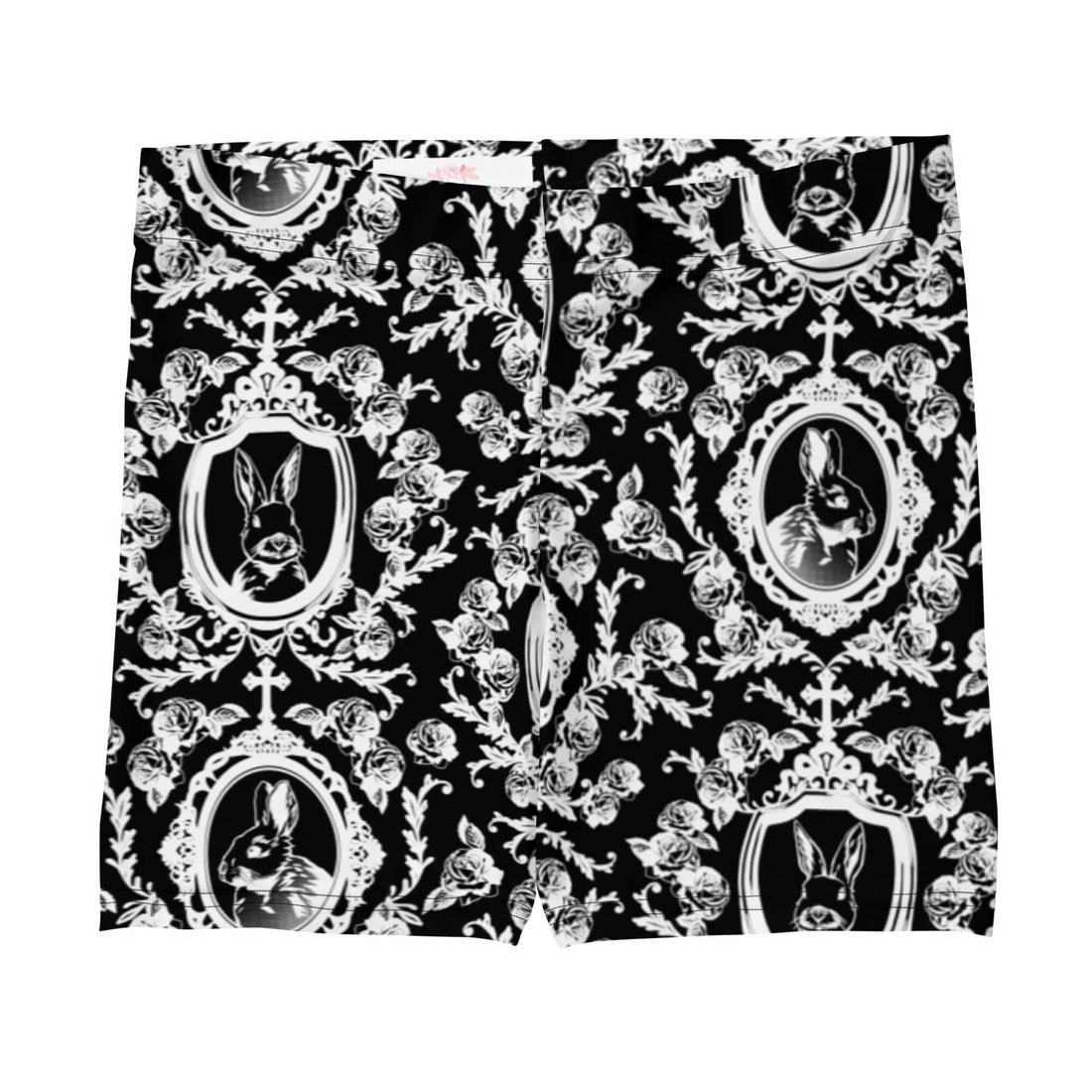 Stylish Queen's Beloved Bunny Shorts feature a chic black and white design, perfect for lounging or showing off.