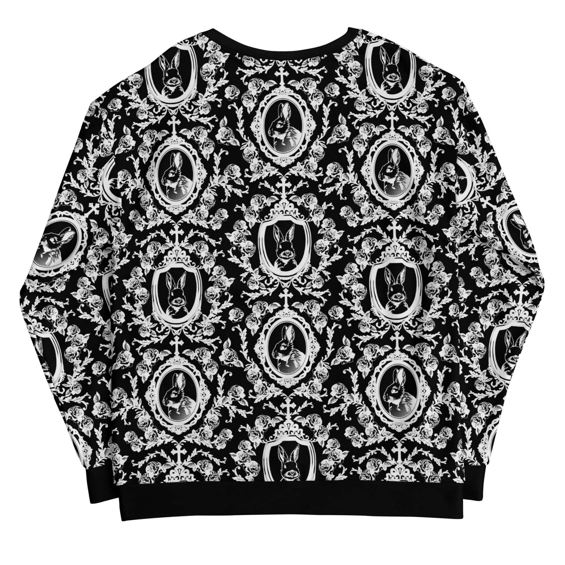 Elevate your style with the Queen's Beloved Bunny Sweatshirt, featuring elegant black-and-white motifs in a cozy design.