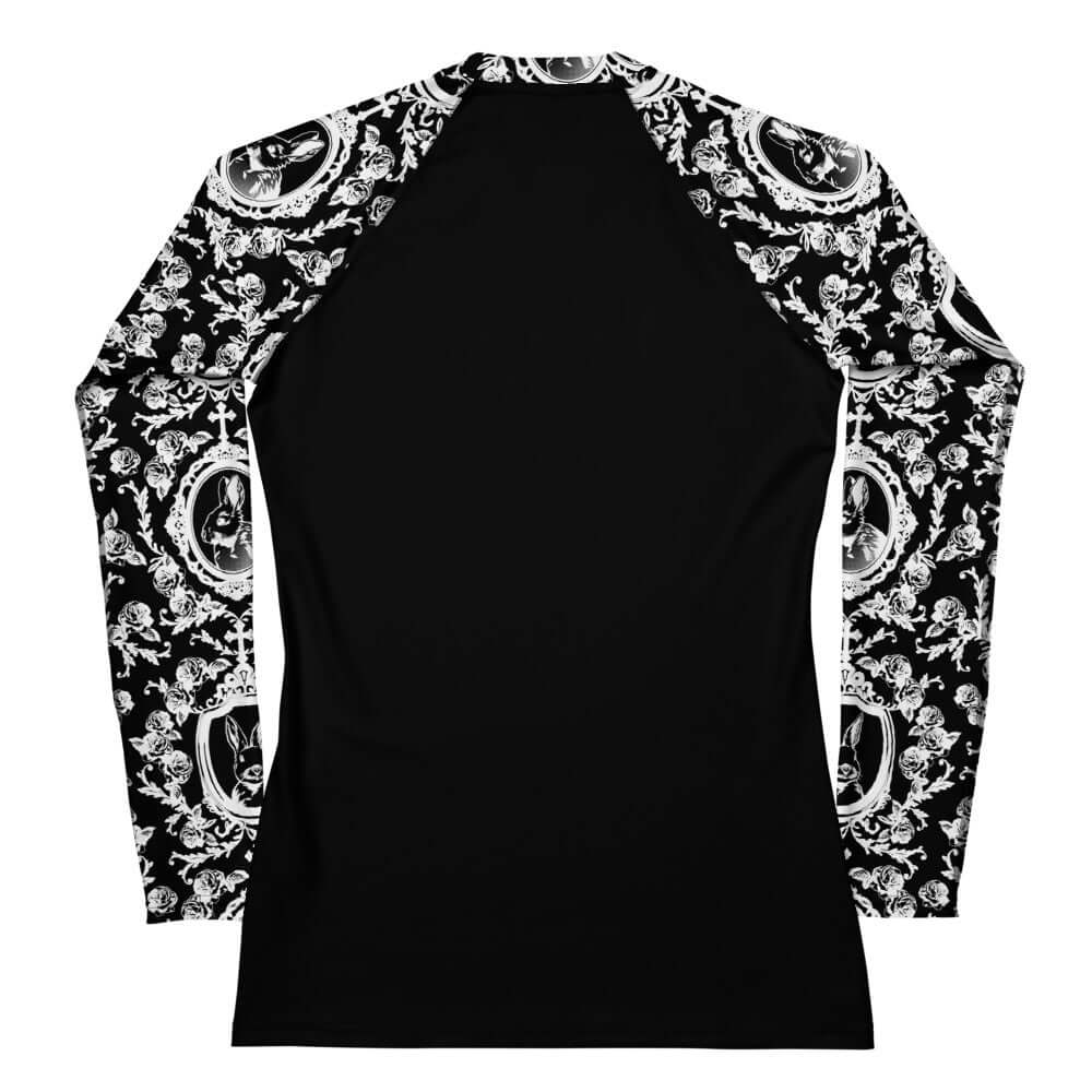 Stylish Queen's Beloved Bunny Rash Guard with a unique design, perfect for swimming and active wear.