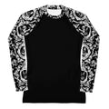 Stylish Queen's Beloved Bunny Rash Guard, perfect for swimming and active adventures, featuring unique black and white design.