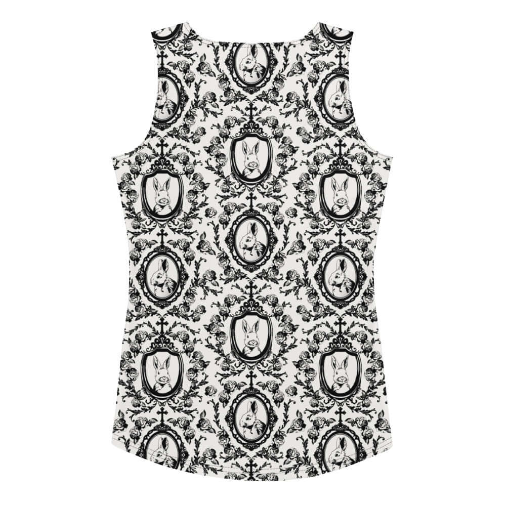 Stylish Queen's Beloved Bunny Tank Top featuring a regal bunny print, perfect for casual, year-round wear.