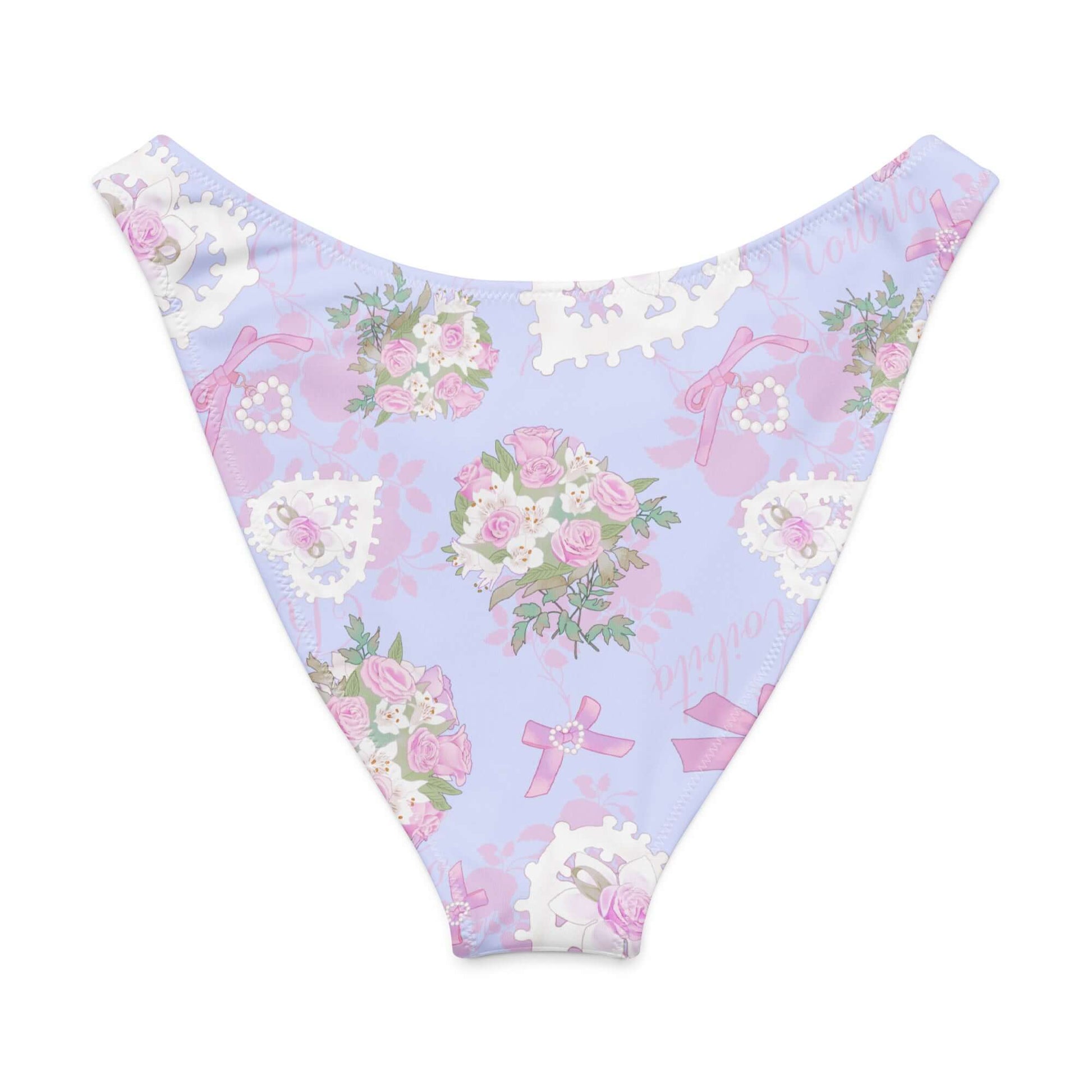 Anniversary V-cut bikini bottom in pastel floral pattern, featuring soft, stretchy fabric for comfort and UPF 50+ sun protection.
