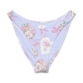 Pastel floral V-cut bikini bottom with pink and lavender design, perfect for beach fun and sunny days.