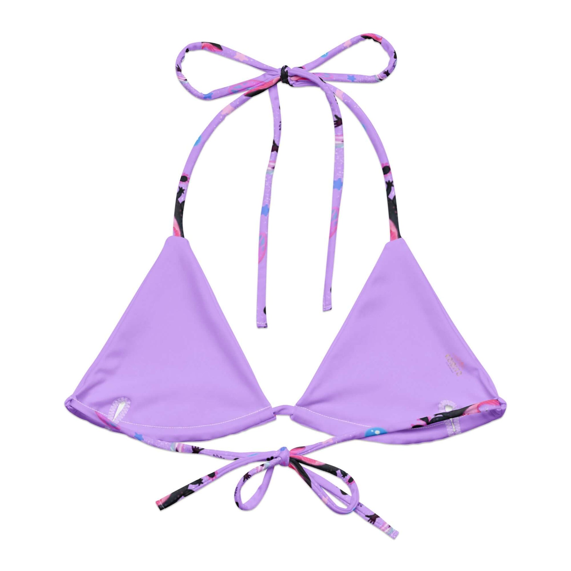 Axolotl Padded String Bikini Top featuring a vibrant all-over print, perfect for eco-friendly summer vibes.