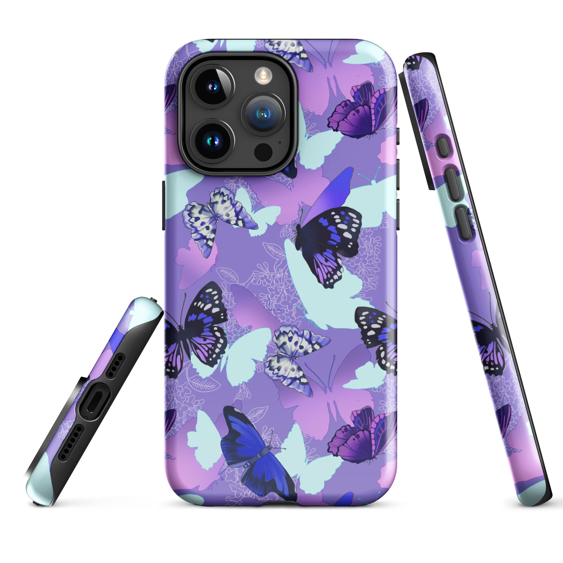 Stylish Butterfly iPhone® Tough Case featuring durable dual-layer protection for ultimate phone safety and fashion.