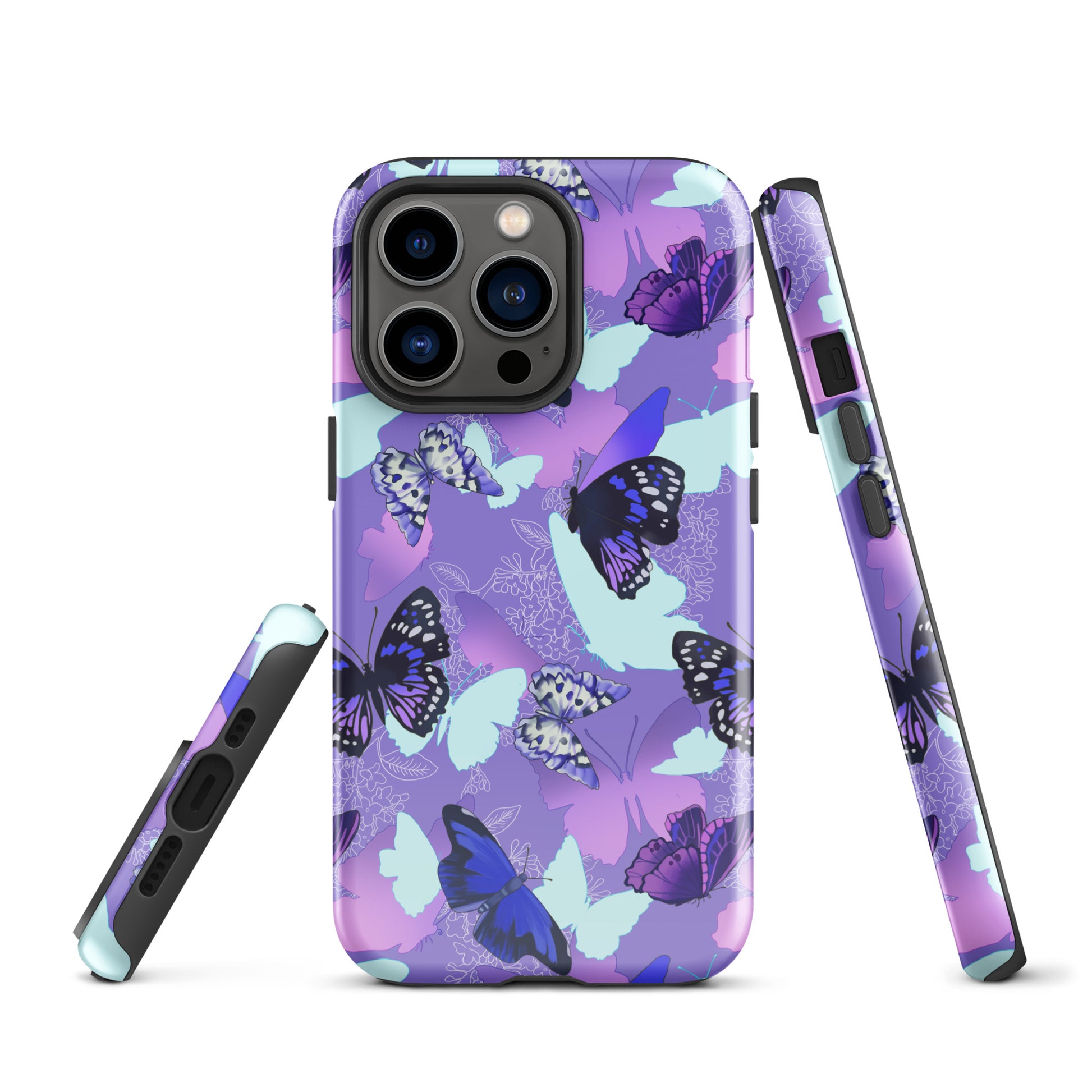 Stylish Butterfly iPhone® Tough Case featuring vibrant butterfly patterns, offering durable protection and trendy design.