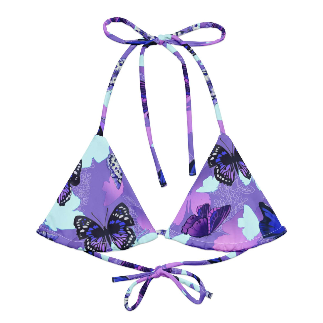 Stylish Butterfly Padded String Bikini Top features eco-friendly design and vibrant butterfly print for summer fun.