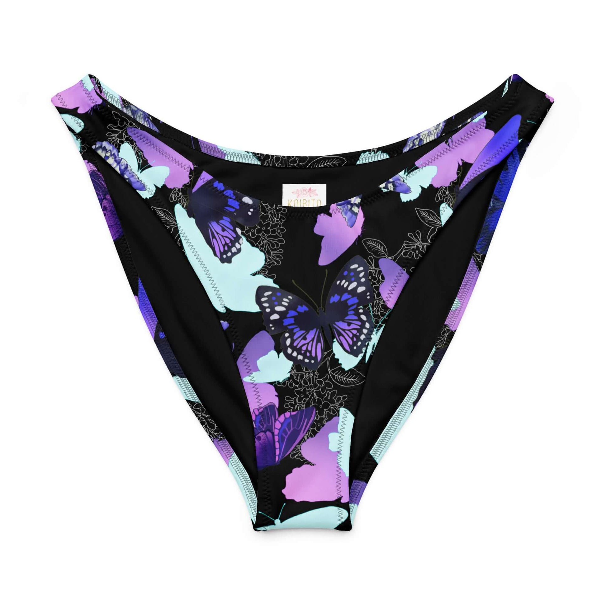 Colorful butterfly V-cut bikini bottom with high-leg cut and soft fabric, perfect for sunny days.