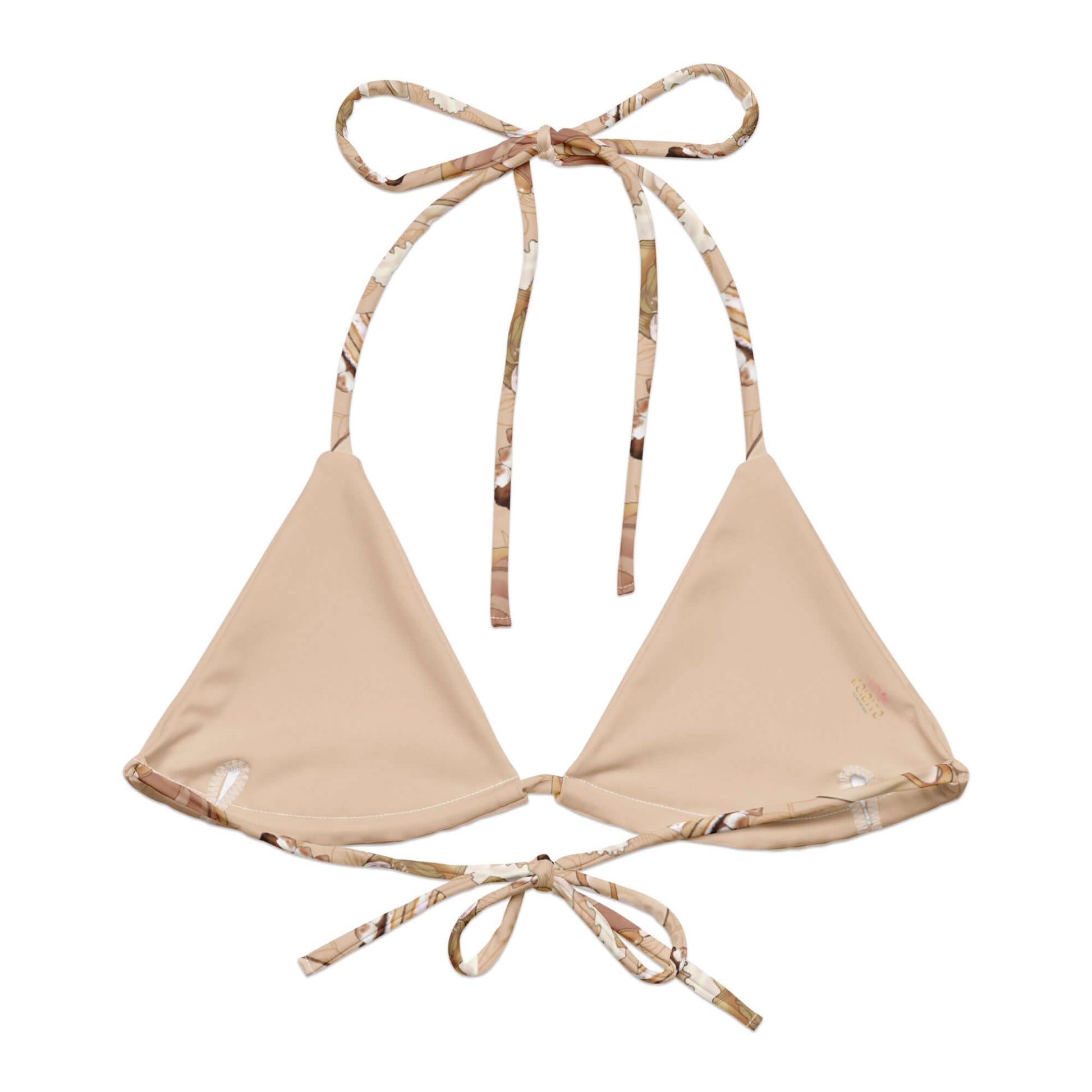 Eco-friendly Cafe Padded String Bikini Top features soft recycled polyester and stylish adjustable straps for summer fun.
