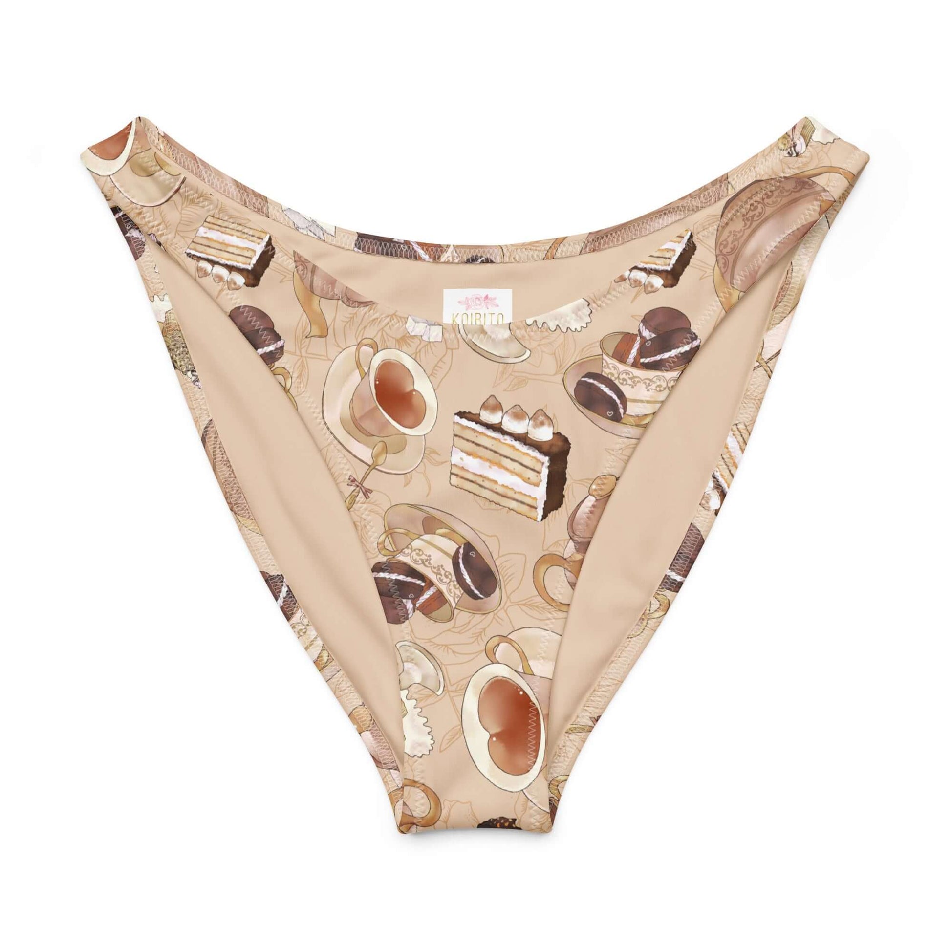 Cafe V-cut bikini bottom with fun dessert prints, featuring a flattering high-leg cut and soft stretchy fabric.