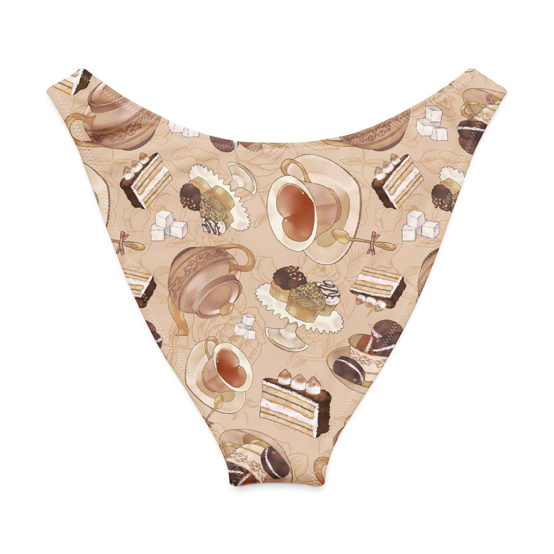 V-cut bikini bottom with dessert and tea print, perfect for stylish summer swims.