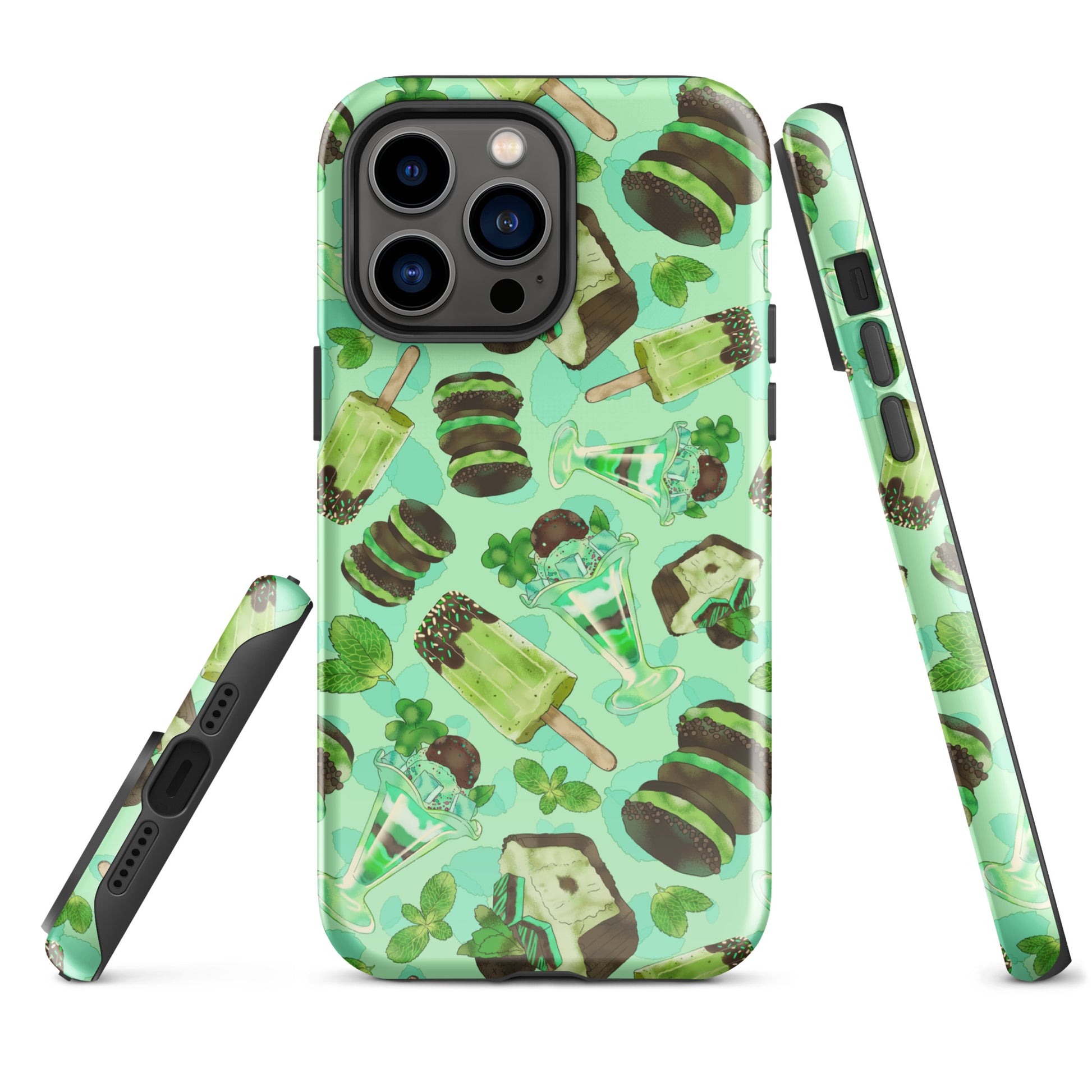 Choco Mint iPhone® Tough Case showcases a stylish mint green design, offering durable protection for your device.
