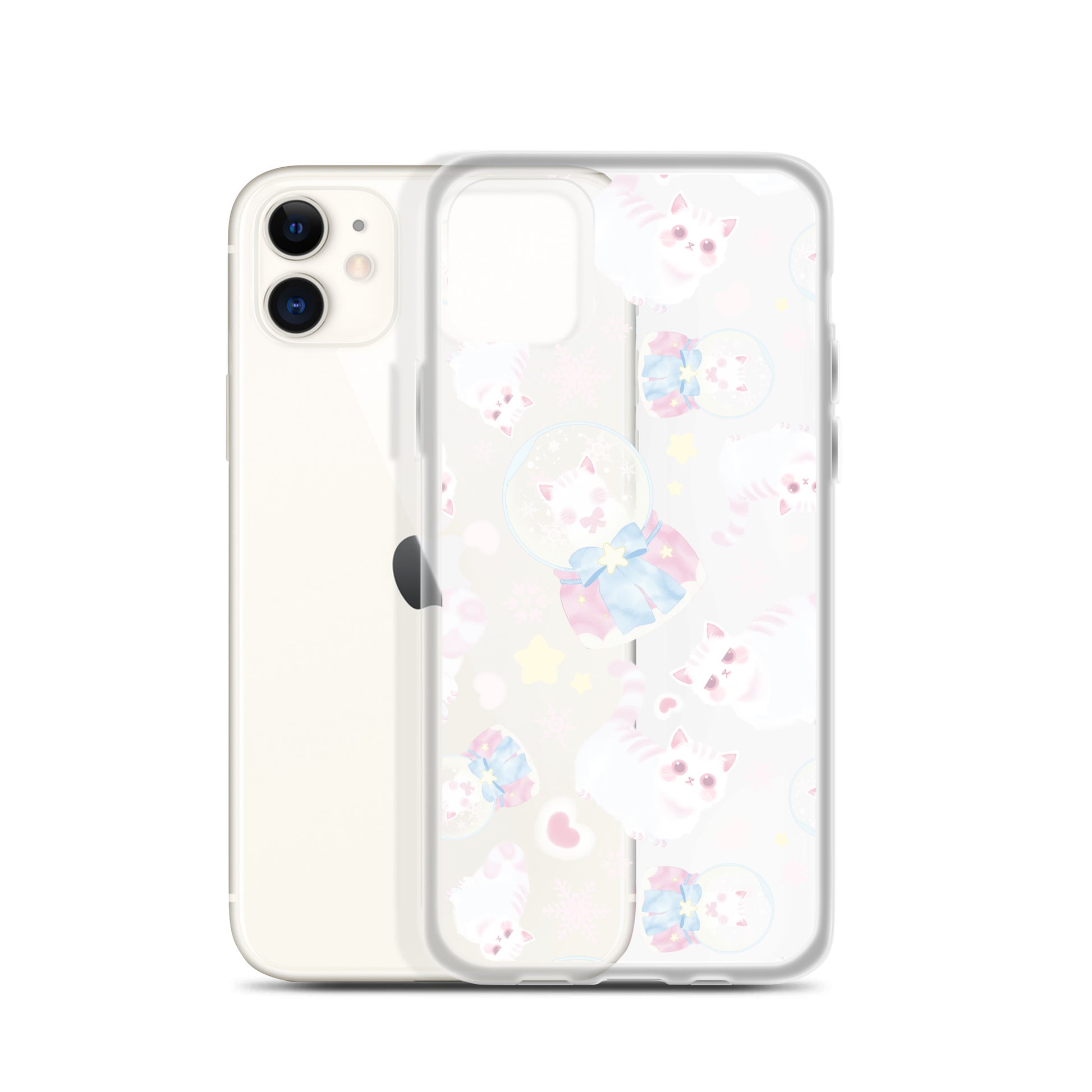 Sleek Snow Kitten iPhone® Clear Case with flexible sides and solid back, protecting against dirt and scratches.