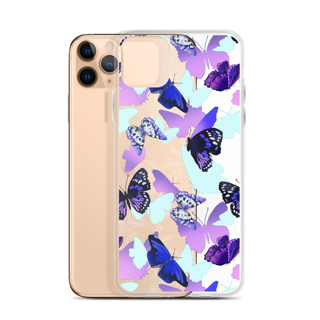 Sleek Butterfly iPhone® Clear Case with vibrant butterfly design, offering protection from scratches and dirt.