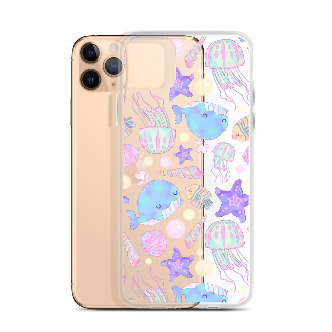 Stylish Under the Sea iPhone® Clear Case protects from scratches and dirt, featuring vibrant sea life design.