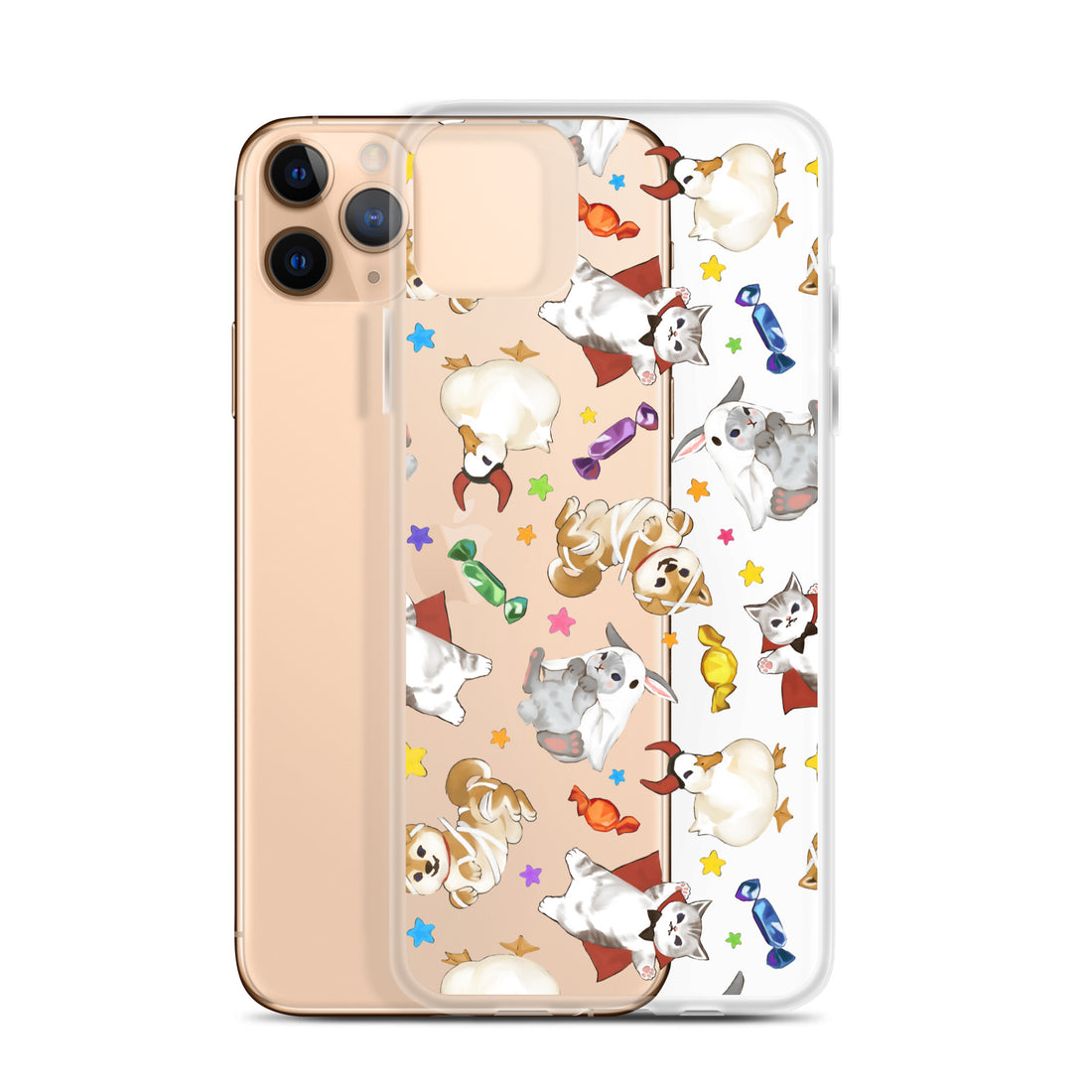 Stylish Trick or Treaters iPhone® Clear Case featuring playful designs, protecting your phone from everyday wear.