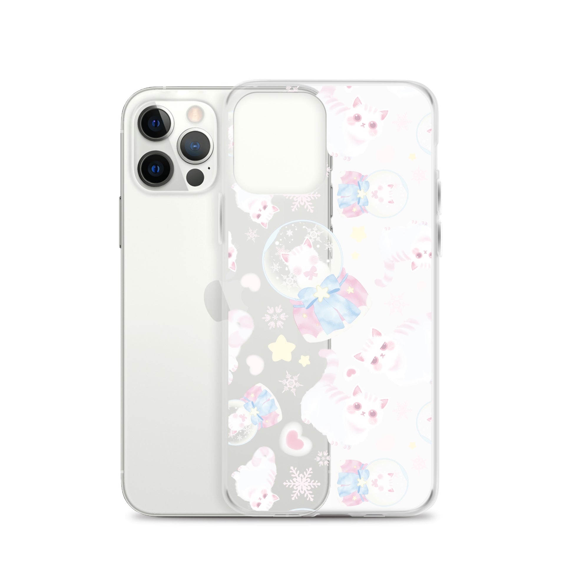 Sleek Snow Kitten iPhone® Clear Case protects against scratches and dirt, featuring a solid back and flexible sides.