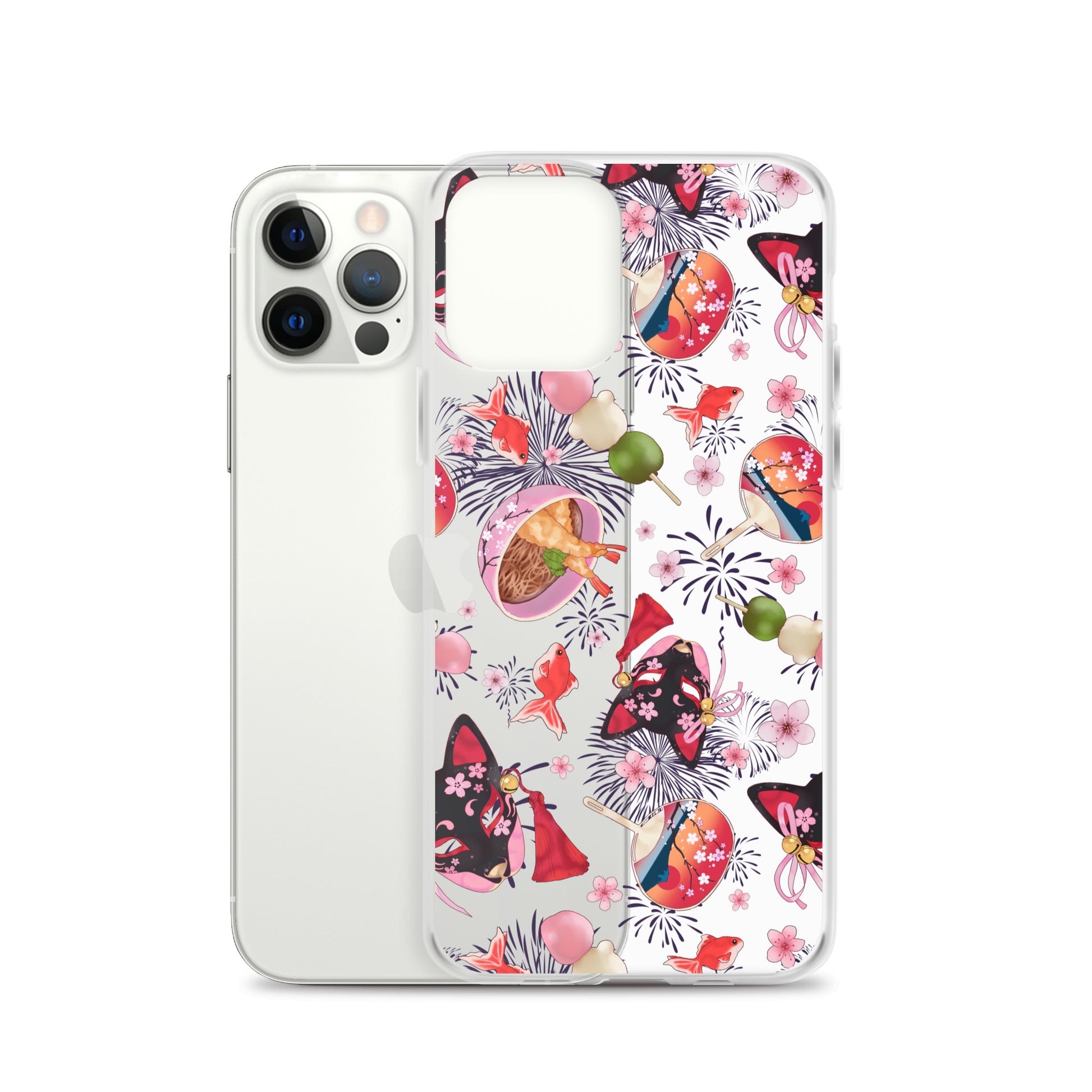 Matsuri iPhone® Clear Case features a vibrant design, offering protection from scratches and easy access to ports.