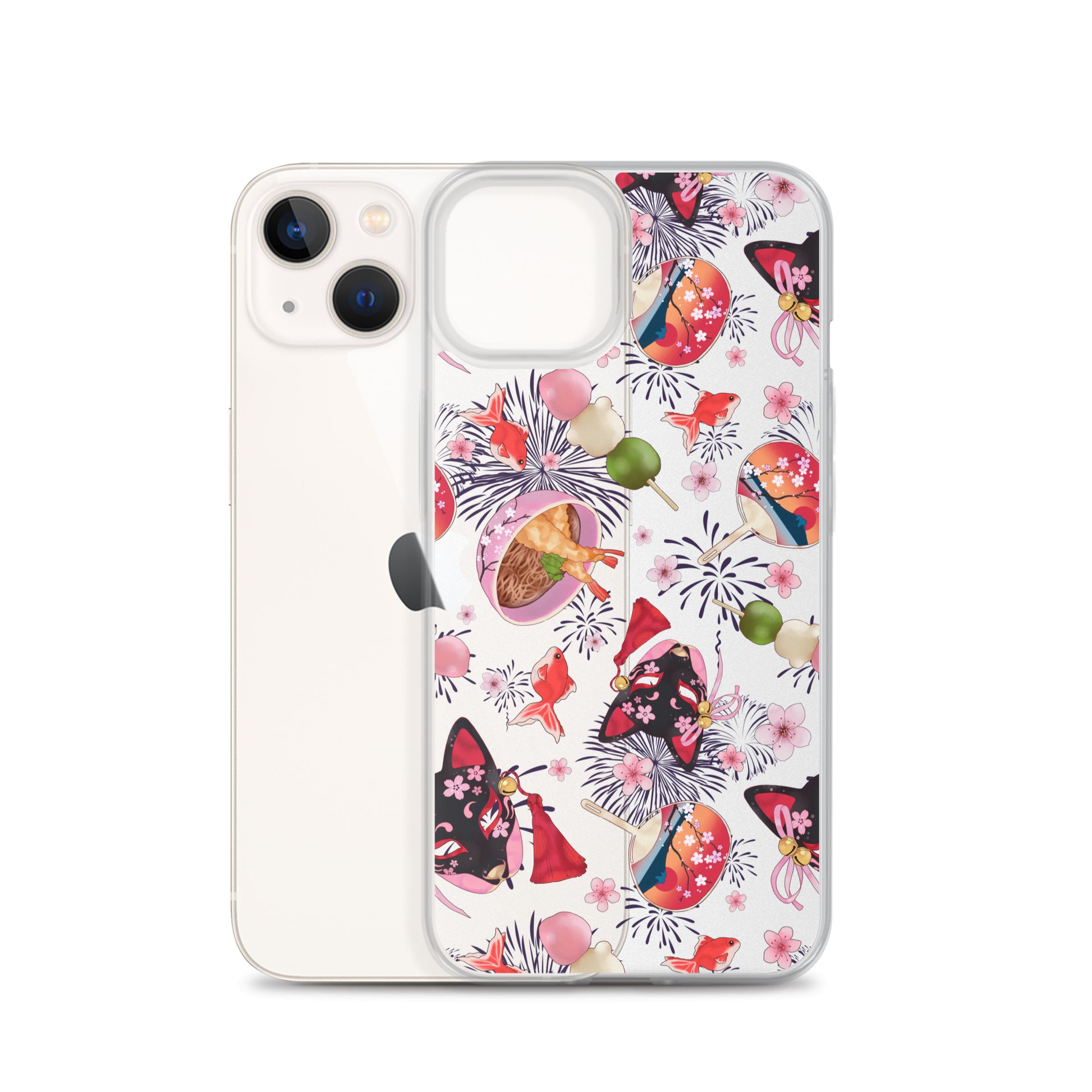 Stylish Matsuri iPhone® Clear Case featuring vibrant designs, offering protection against scratches and dirt.