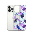 Stylish Butterfly iPhone® Clear Case featuring vibrant butterflies, designed for protection and easy access to ports.