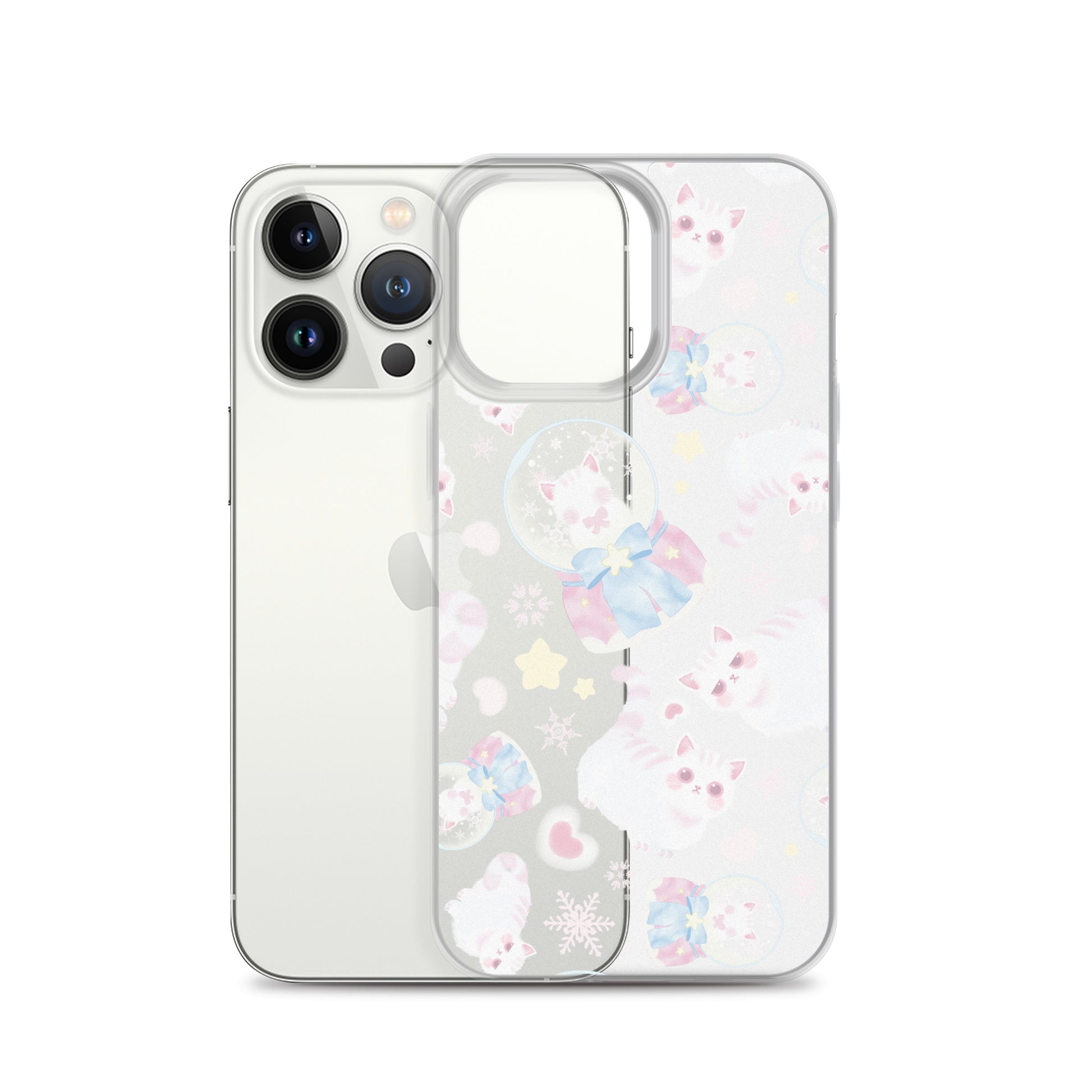 Protect your iPhone® stylishly with the Snow Kitten iPhone® Clear Case, featuring a flexible design and cute kitten graphics.