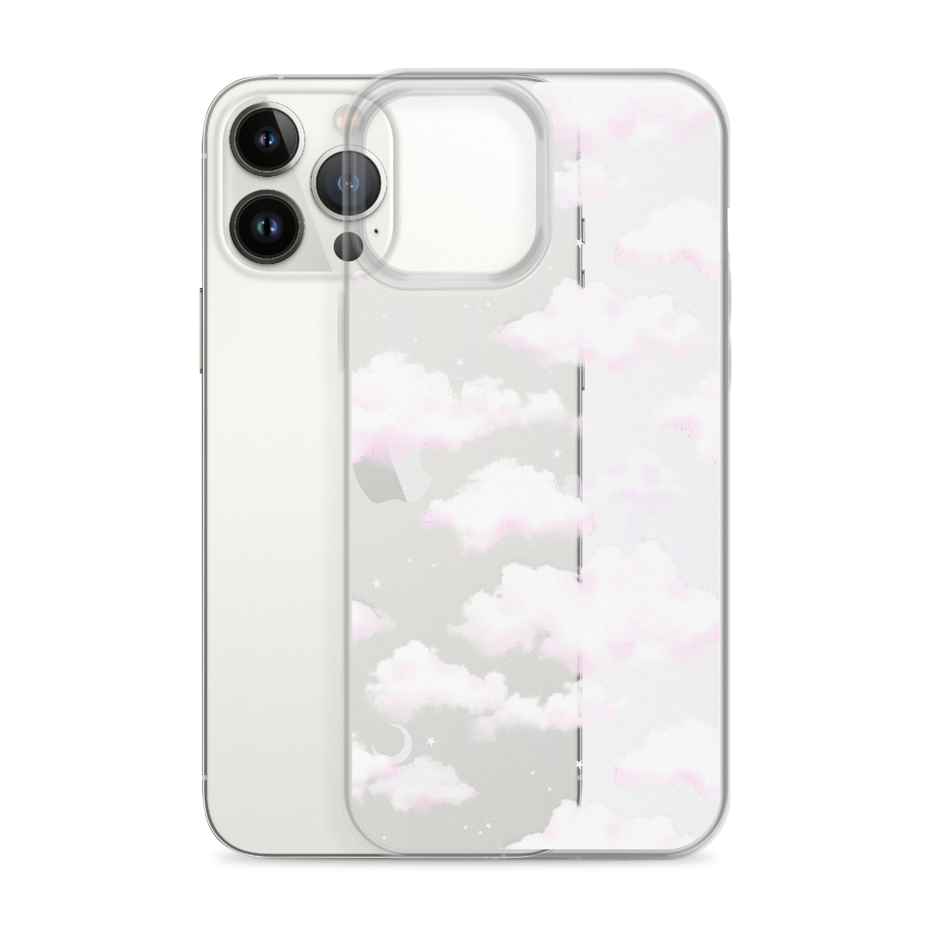 Cloudy Sky iPhone® Clear Case showcasing a sleek design, protecting against scratches and dirt with stylish clouds.