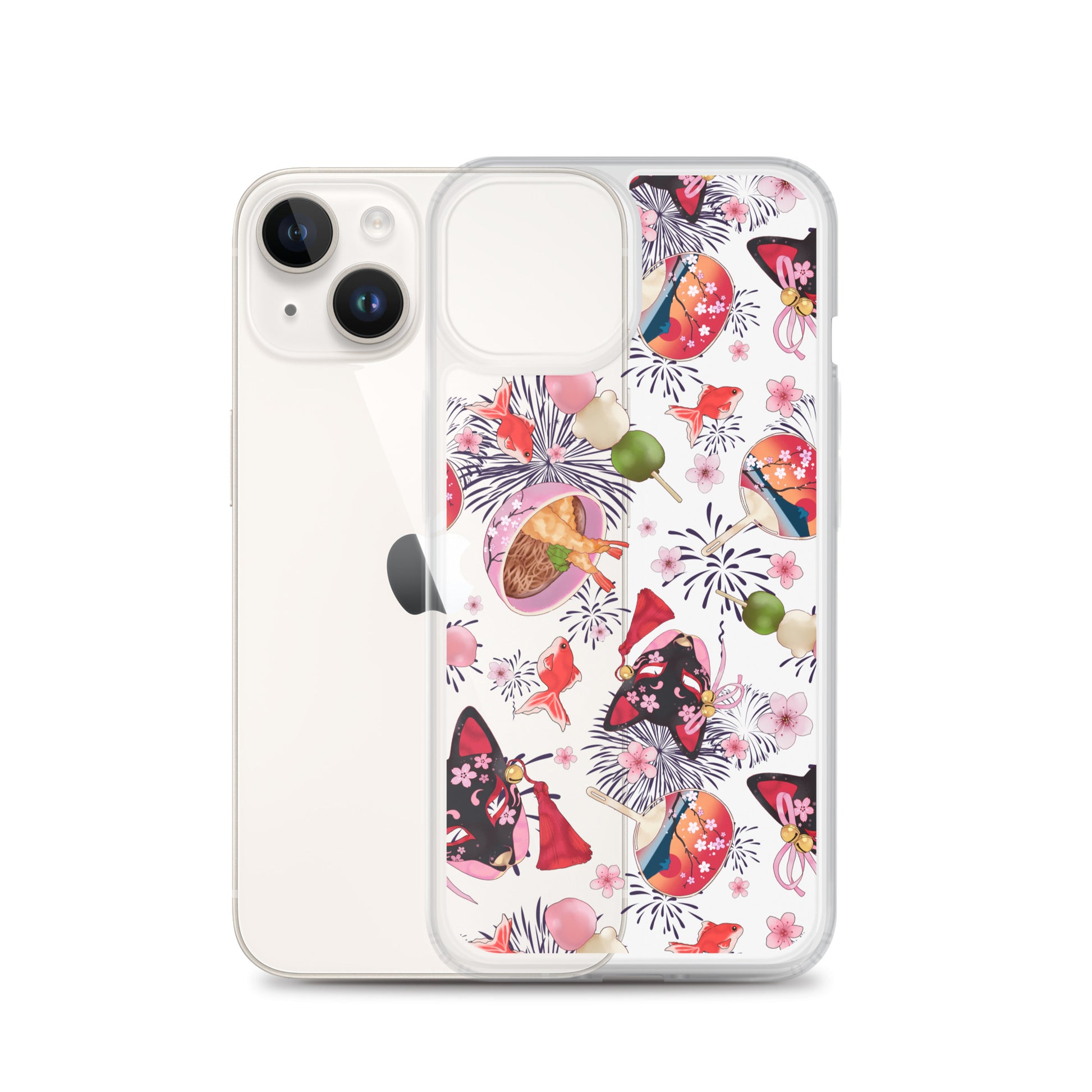 Matsuri iPhone® Clear Case showcases vibrant designs, offering protection against scratches and dust while maintaining style.