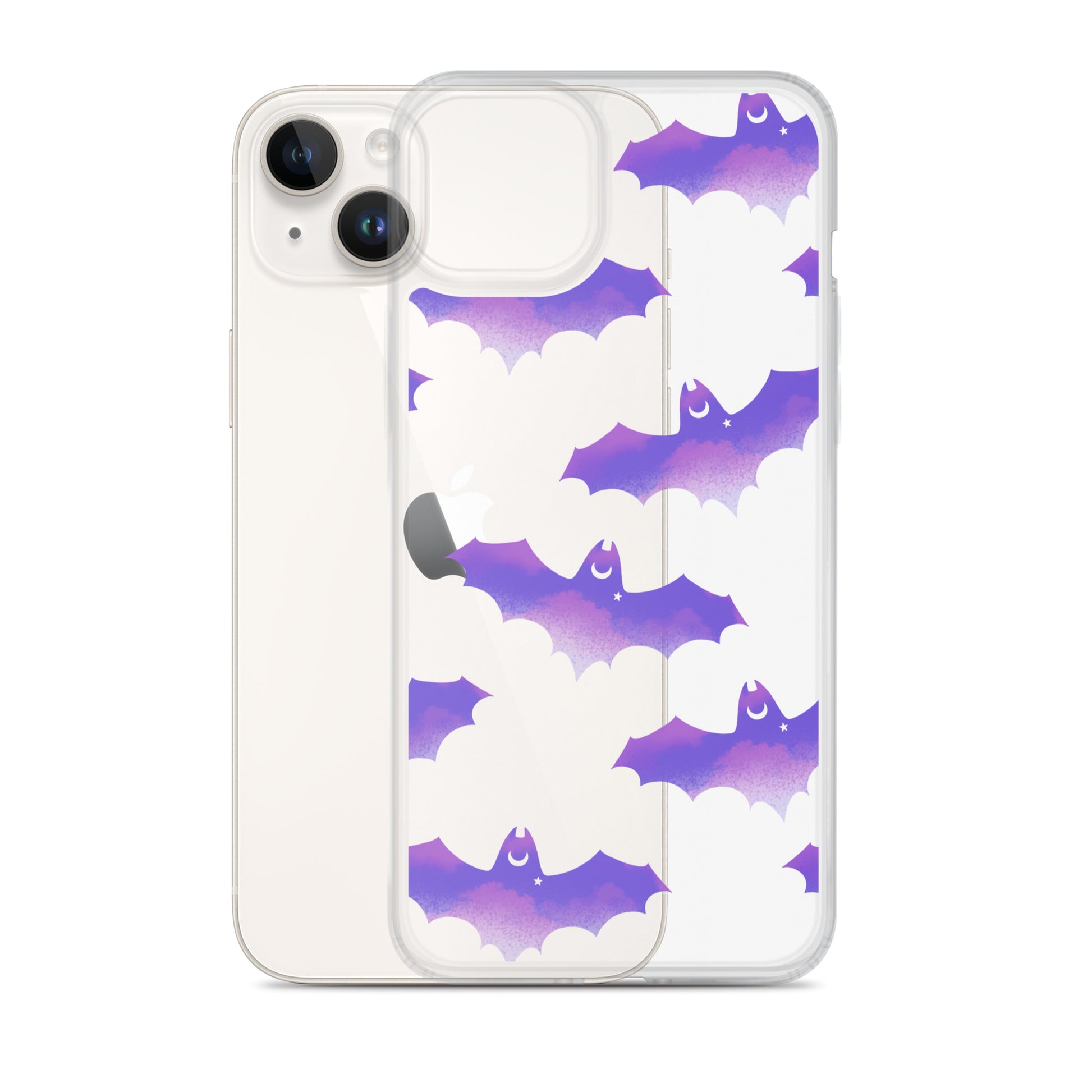 Morrigan iPhone® Clear Case featuring a bat design, combining style with protection against scratches and dirt.